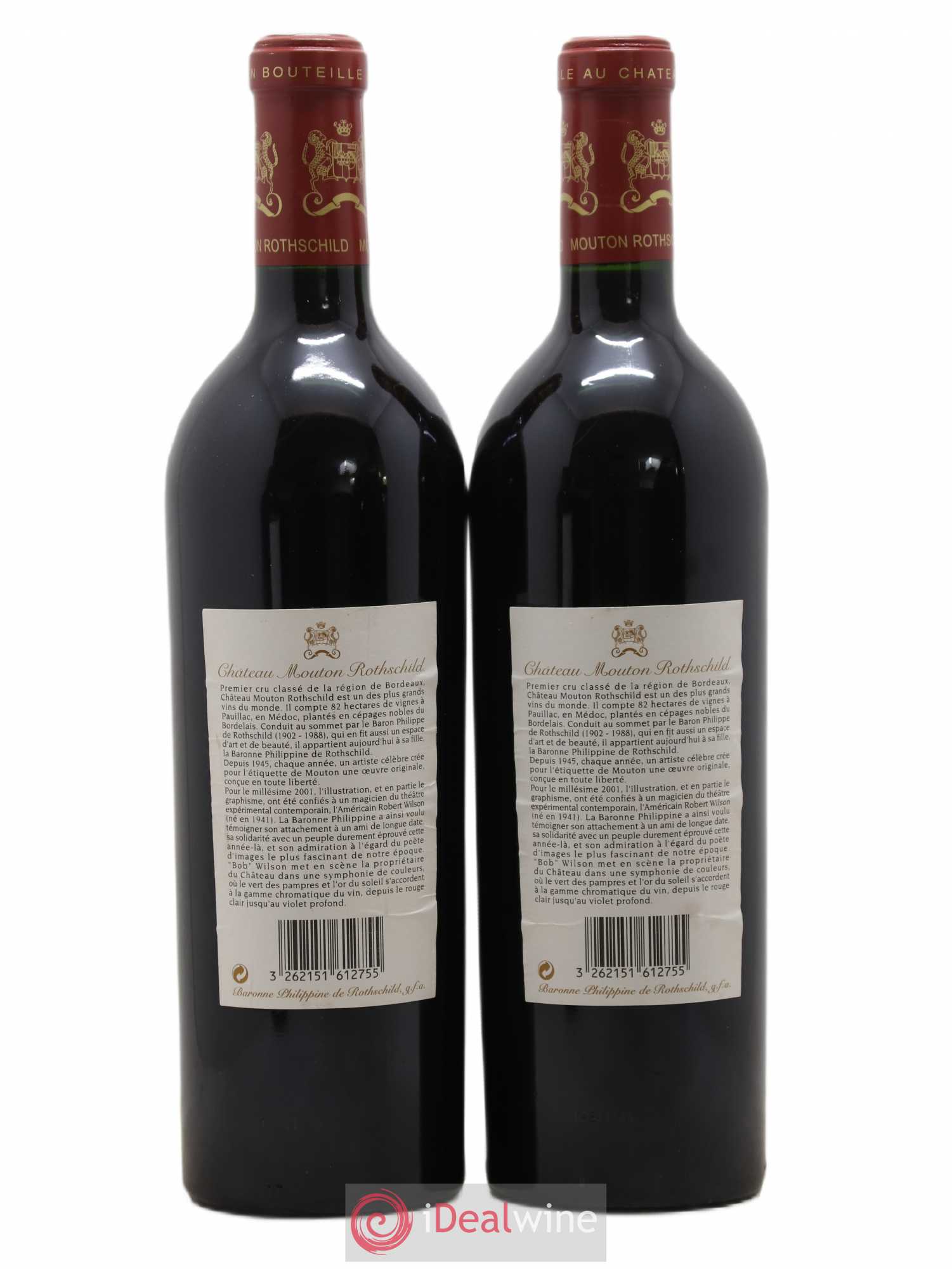 Château Mouton Rothschild 1er Grand Cru Classé 2001 - Lot de 2 bouteilles - 1