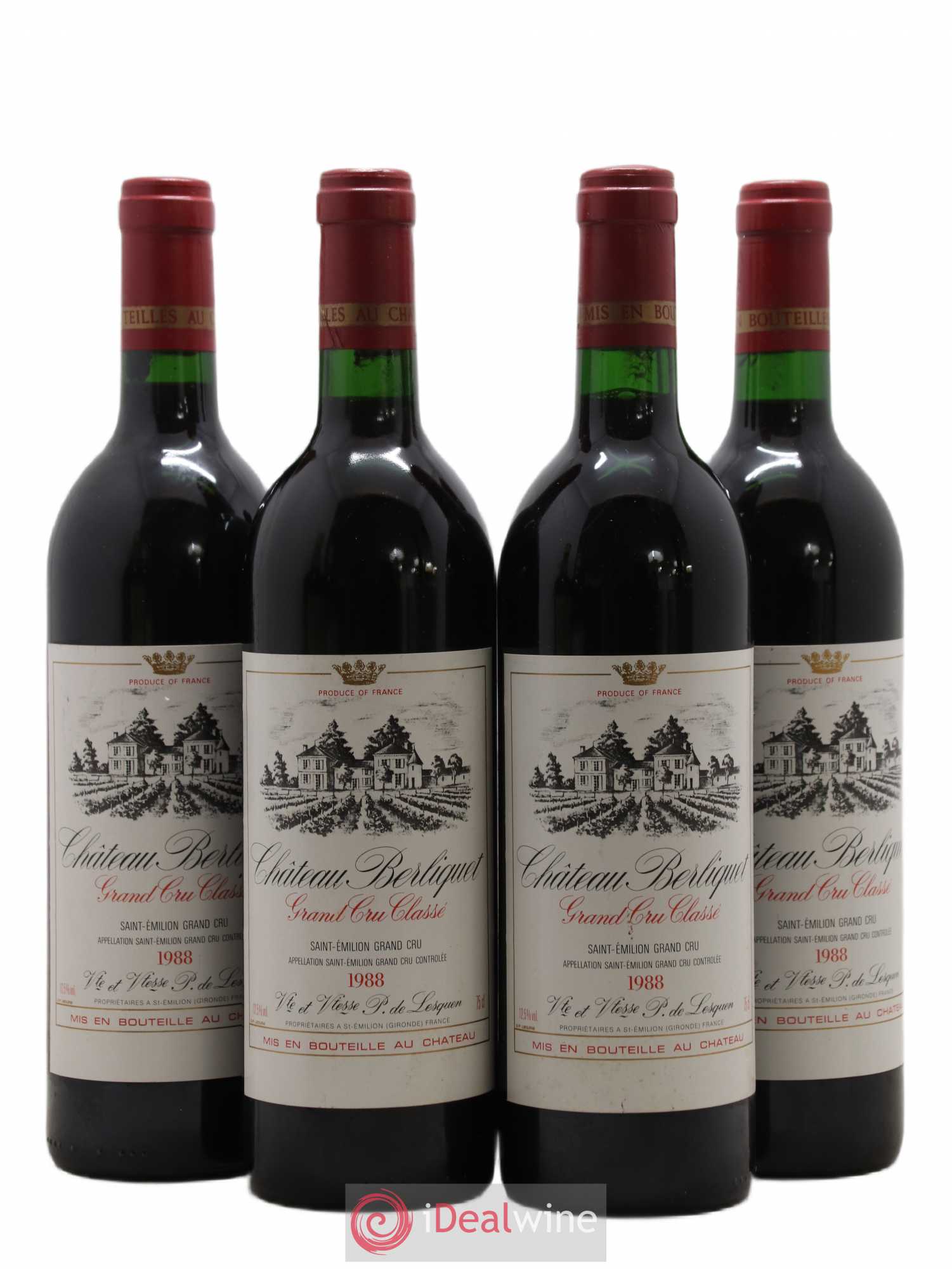 Château Berliquet Grand Cru Classé 1988 - Lot de 4 bouteilles - 0