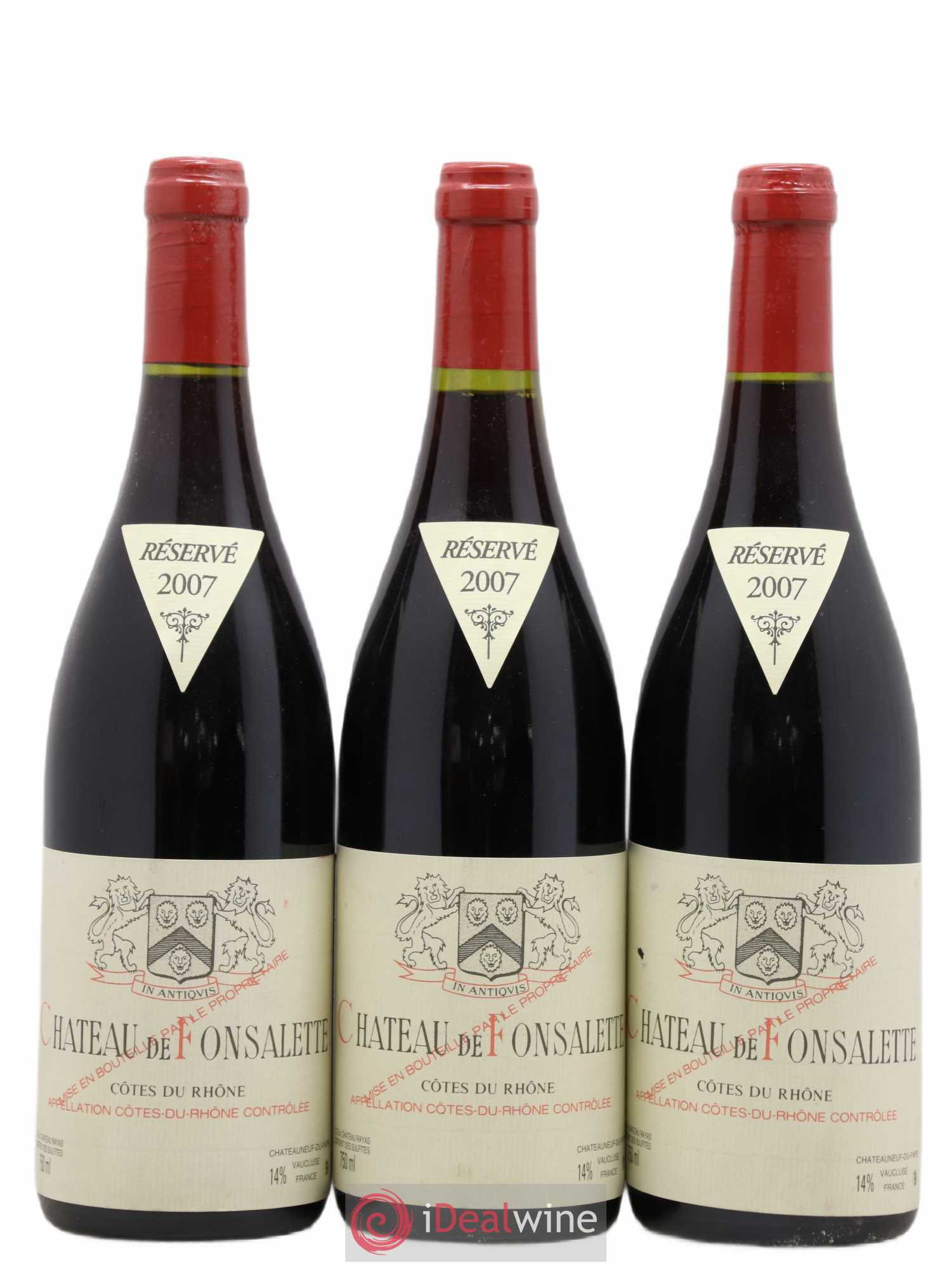 Côtes-du-Rhône Château de Fonsalette Emmanuel Reynaud 2007 - Lot de 3 bouteilles - 0