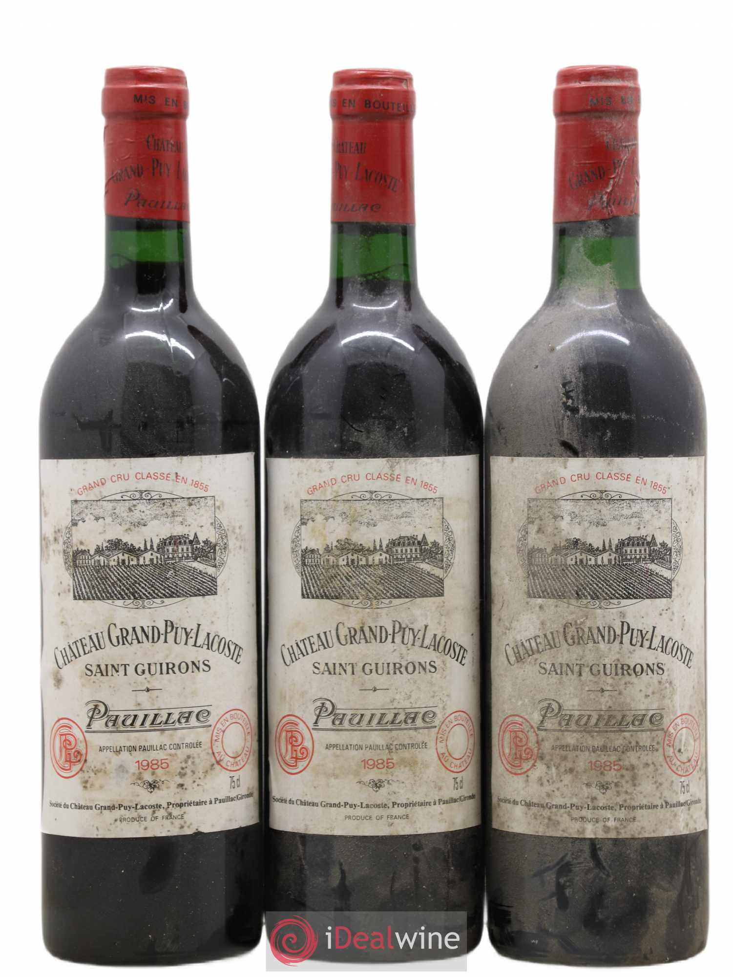 Château Grand Puy Lacoste 5ème Grand Cru Classé 1985 - Lot de 3 bouteilles - 0