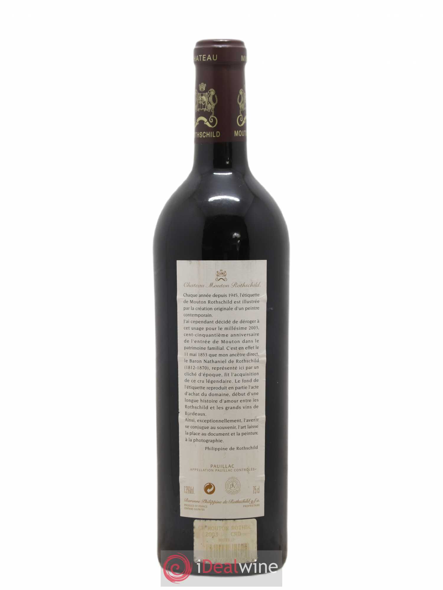 Château Mouton Rothschild 1er Grand Cru Classé 2003 - Lot de 1 bouteille - 1