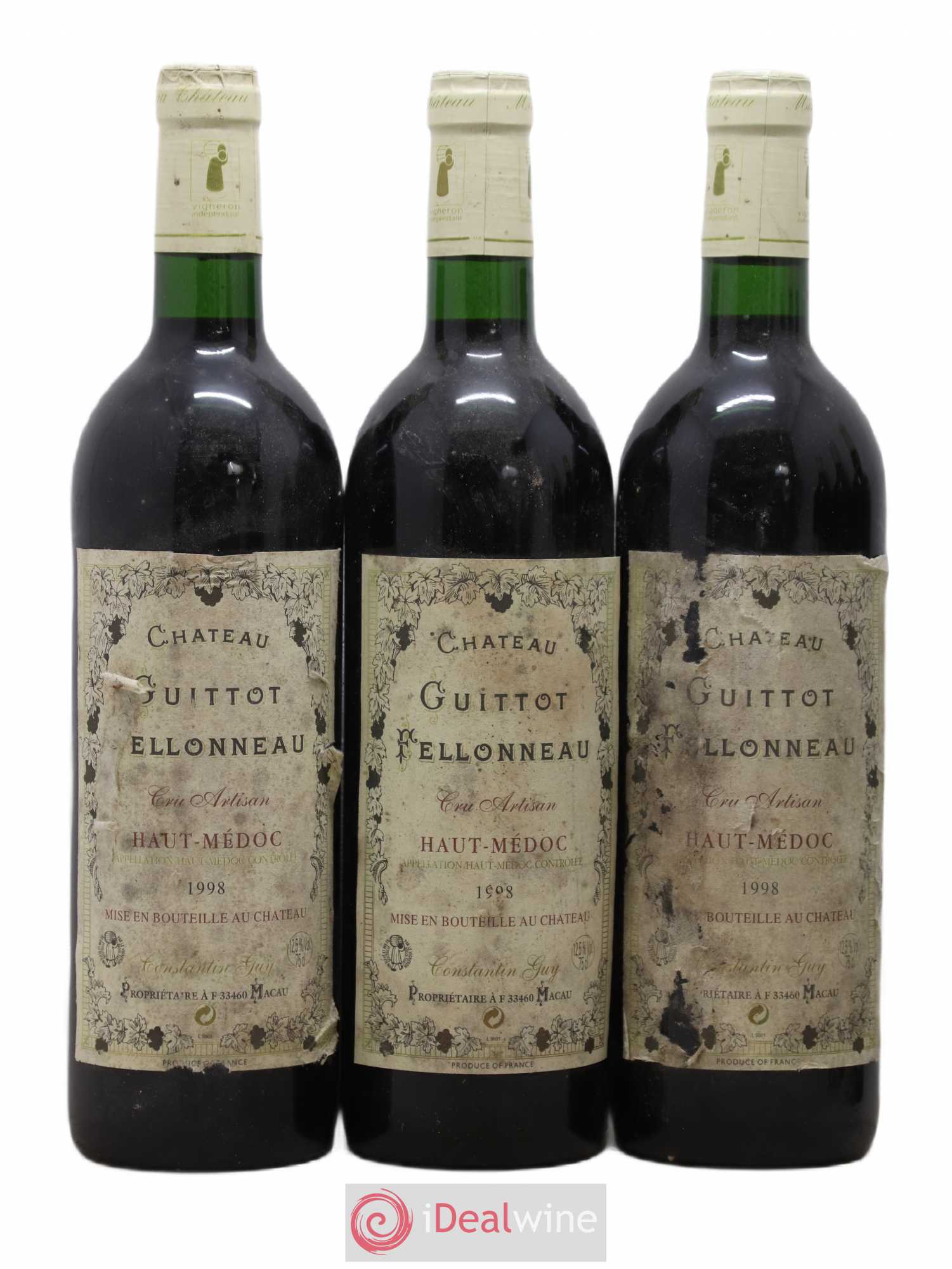 Haut Médoc Château Guittot Felloneau (sans prix de réserve) 1998 - Posten von 3 Flaschen - 0