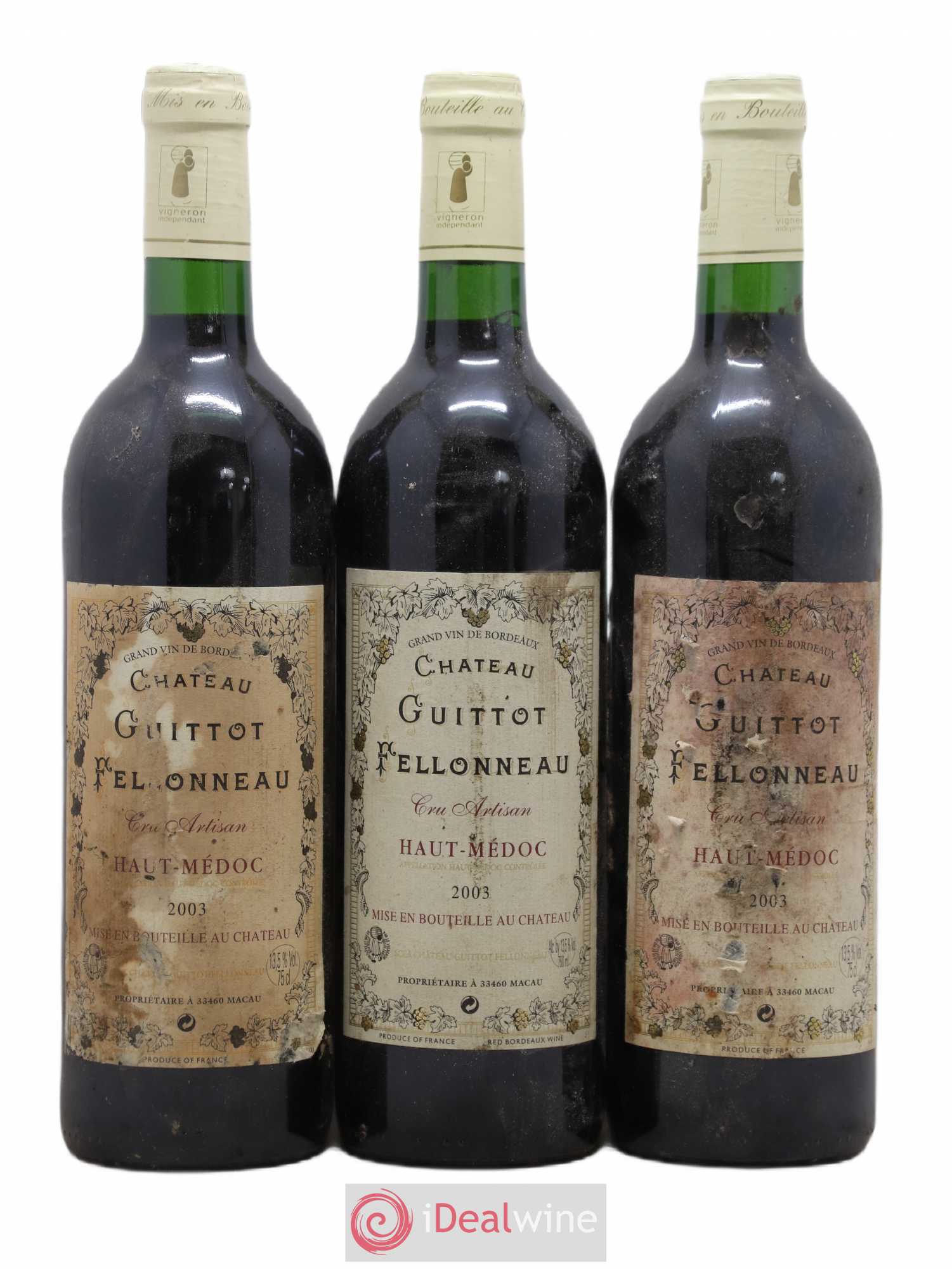 Haut Médoc Château Guittot Felloneau (sans prix de réserve) 2003 - Posten von 3 Flaschen - 0