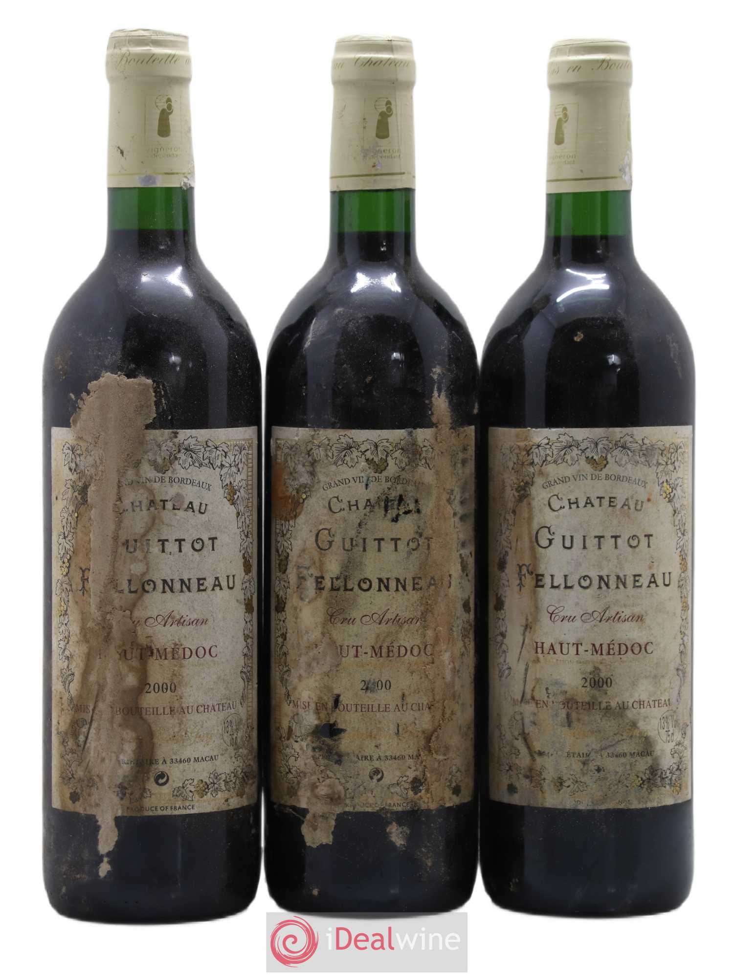 Haut Médoc Château Guittot Felloneau (sans prix de réserve) 2000 - Posten von 3 Flaschen - 0