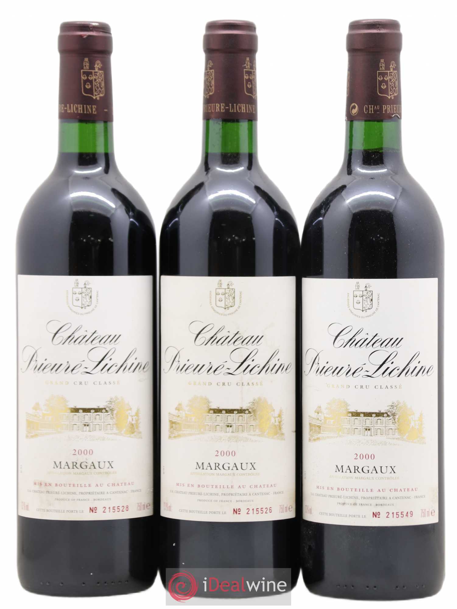 Château Prieuré Lichine 4ème Grand Cru Classé 2000 - Lot de 3 bouteilles - 0