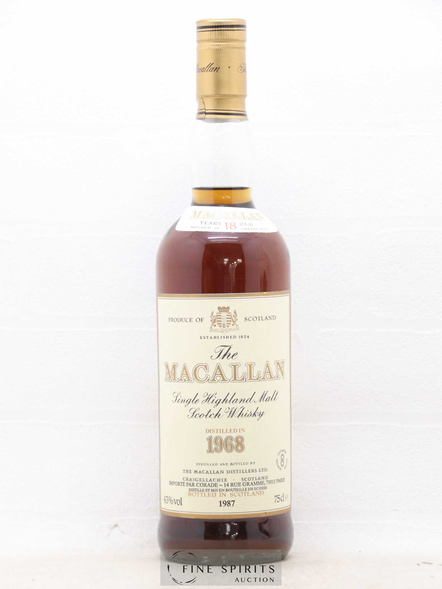 Macallan (The) 18 years 1968 Of. Sherry Wood Matured - bottled 1987 Corade Import - Lot de 1 bouteille - 1