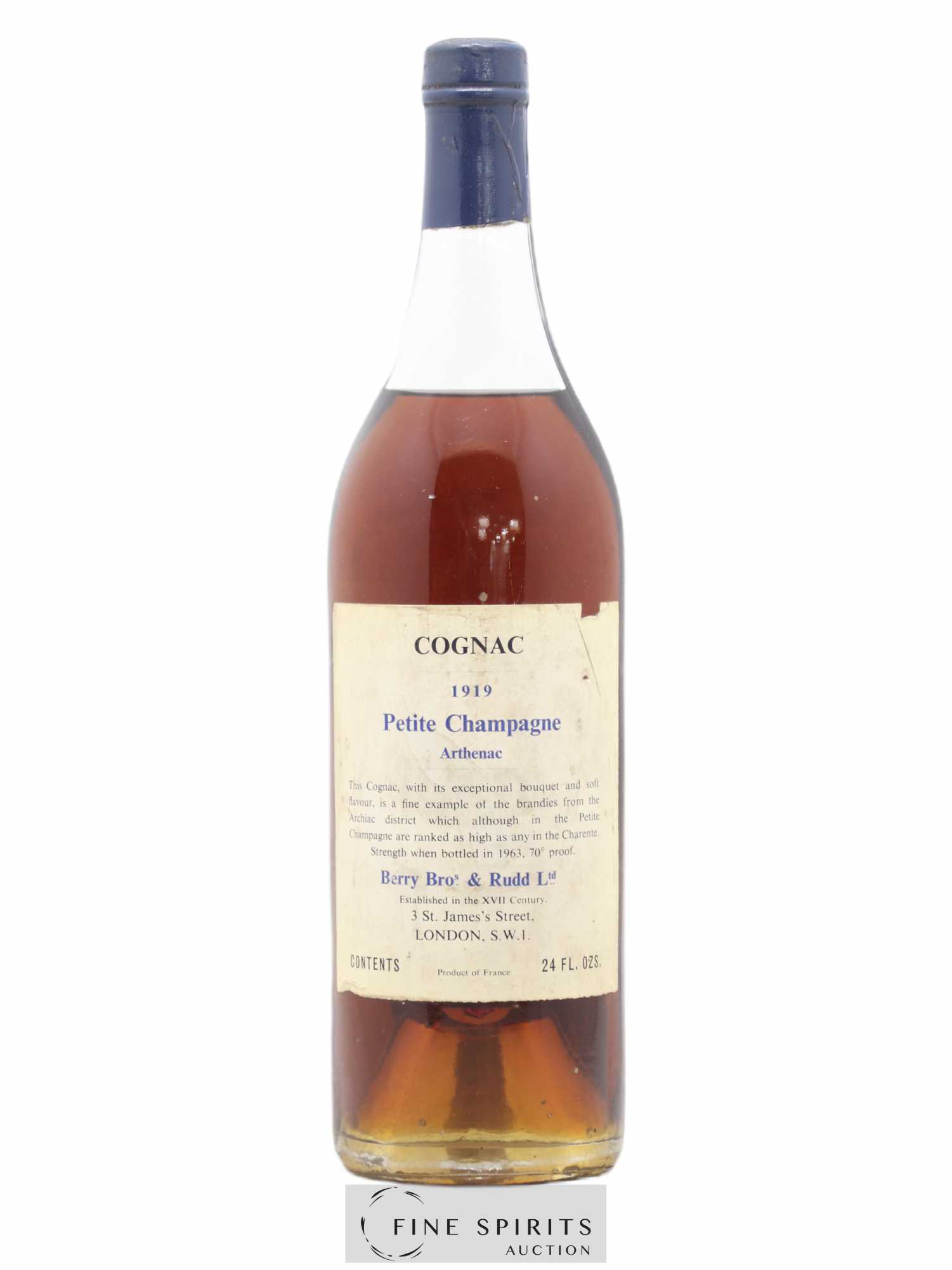 Arthenac 1919 Berry Bros & Rudd 70° Proof - bottled 1963 - Lot de 1 bouteille - 0