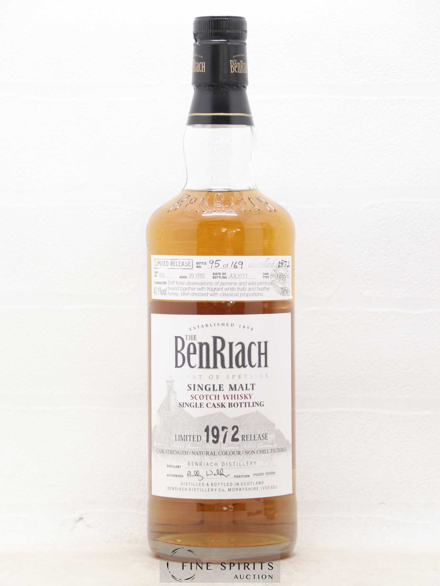 Benriach 39 years 1972 Of. Hogshead Cask n°802 - One of 169 - bottled 2011 Limited Release - Lot de 1 bouteille - 1