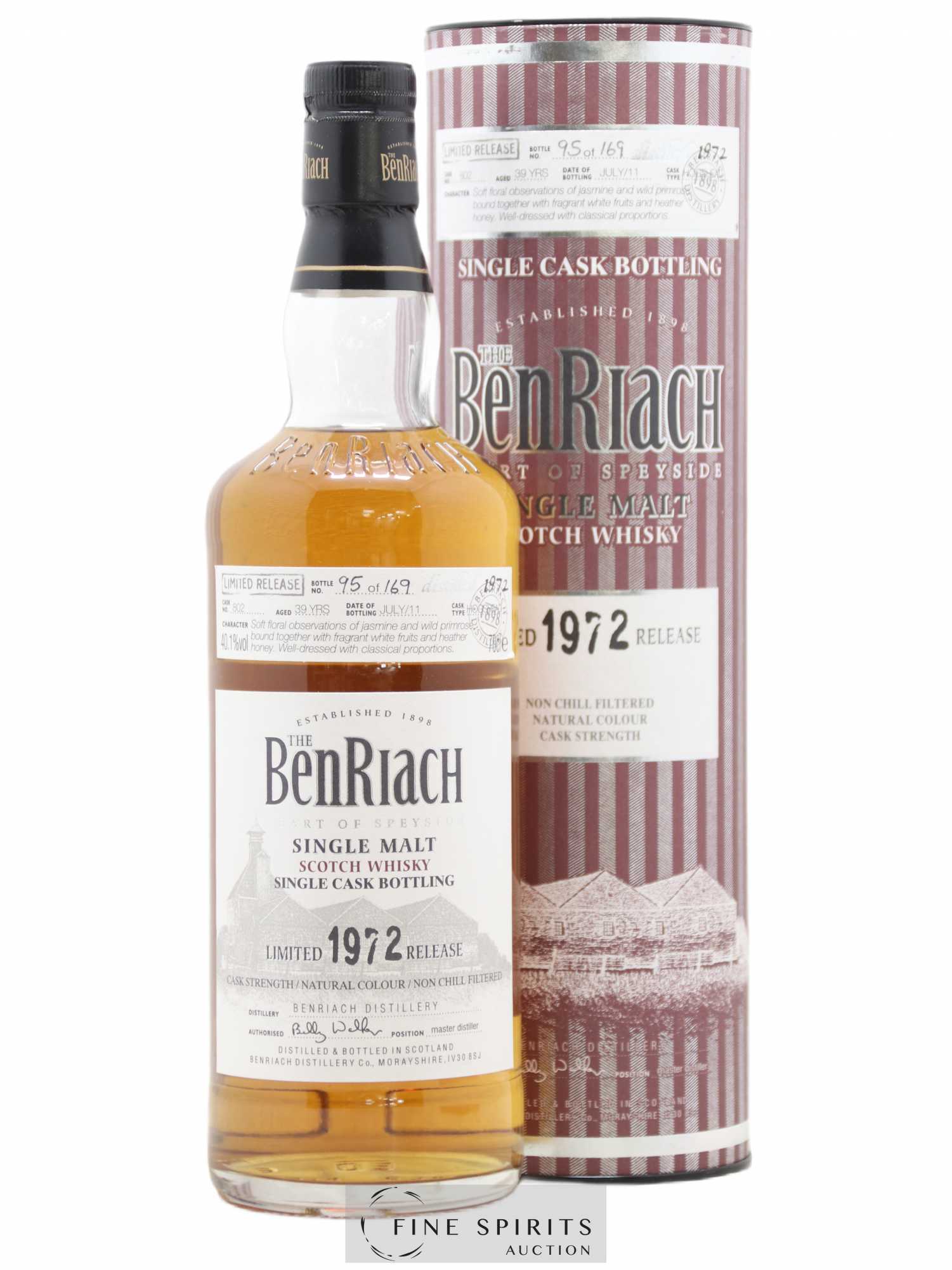 Benriach 39 years 1972 Of. Hogshead Cask n°802 - One of 169 - bottled 2011 Limited Release - Lot de 1 bouteille - 0