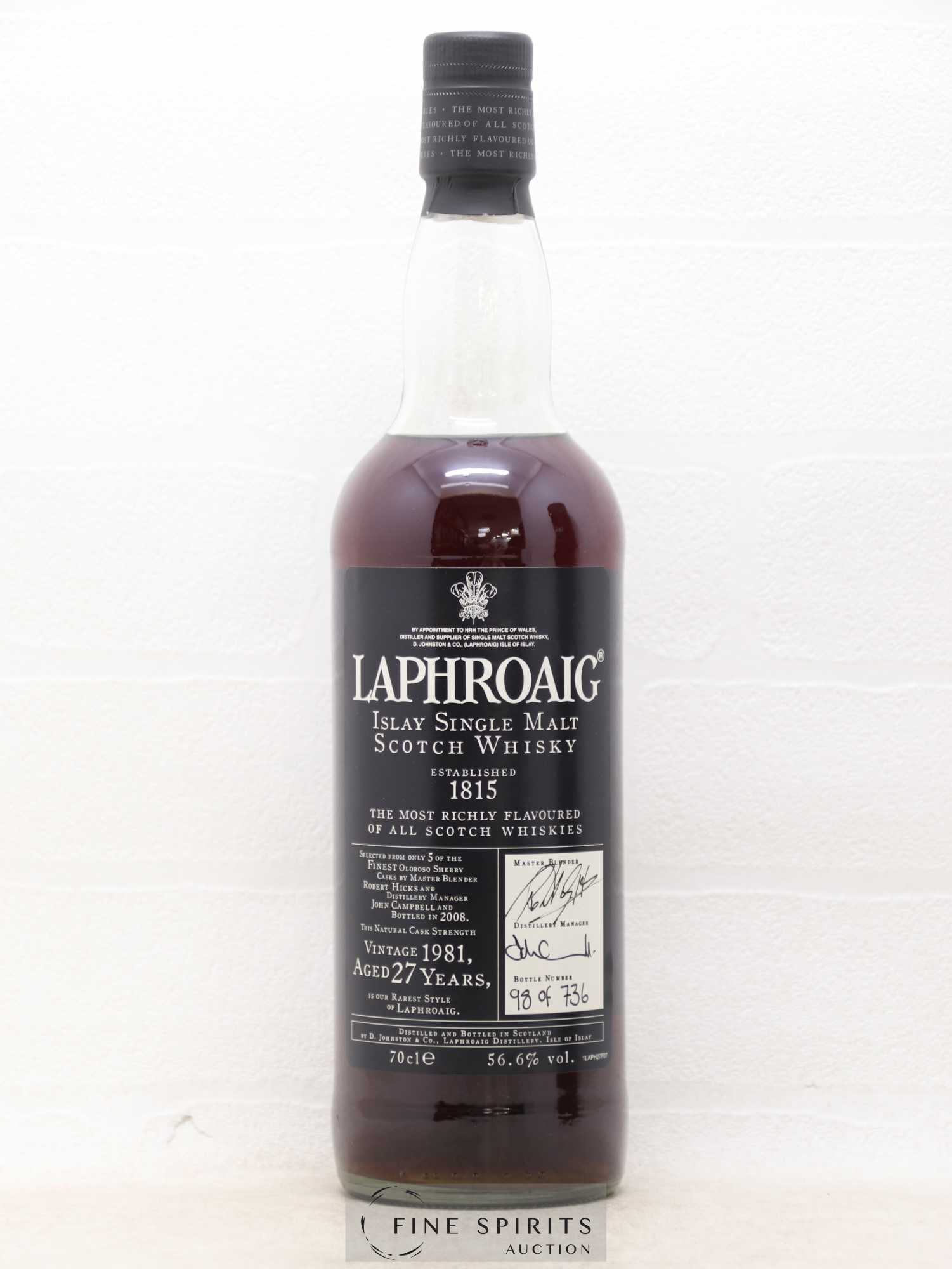 Laphroaig 27 years 1981 Of. Oloroso Sherry Casks - One of 736 - bottled 2008 - Lot de 1 bouteille - 1