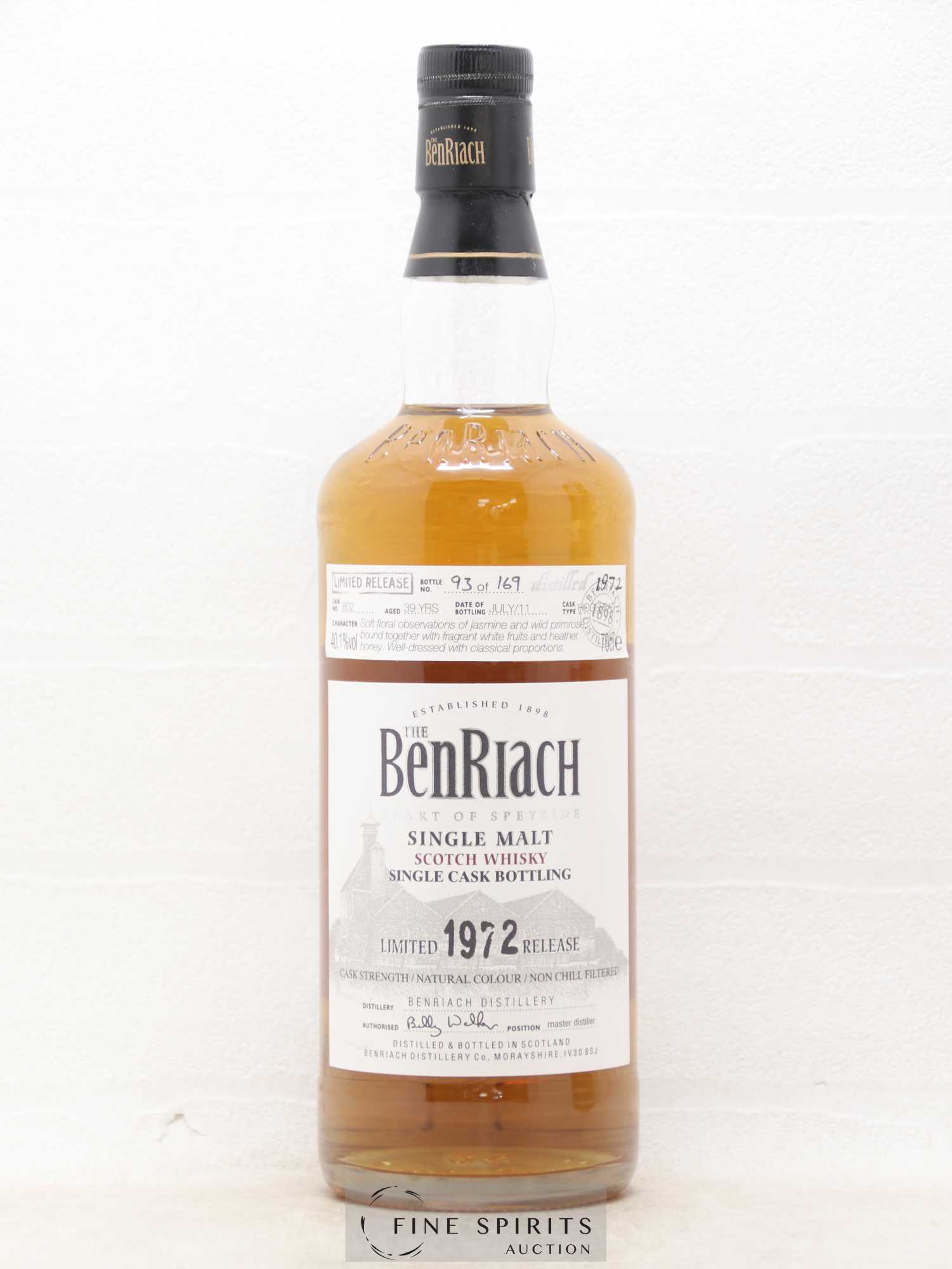 Benriach 39 years 1972 Of. Hogshead Cask n°802 - One of 169 - bottled 2011 Limited Release - Lot de 1 bouteille - 1