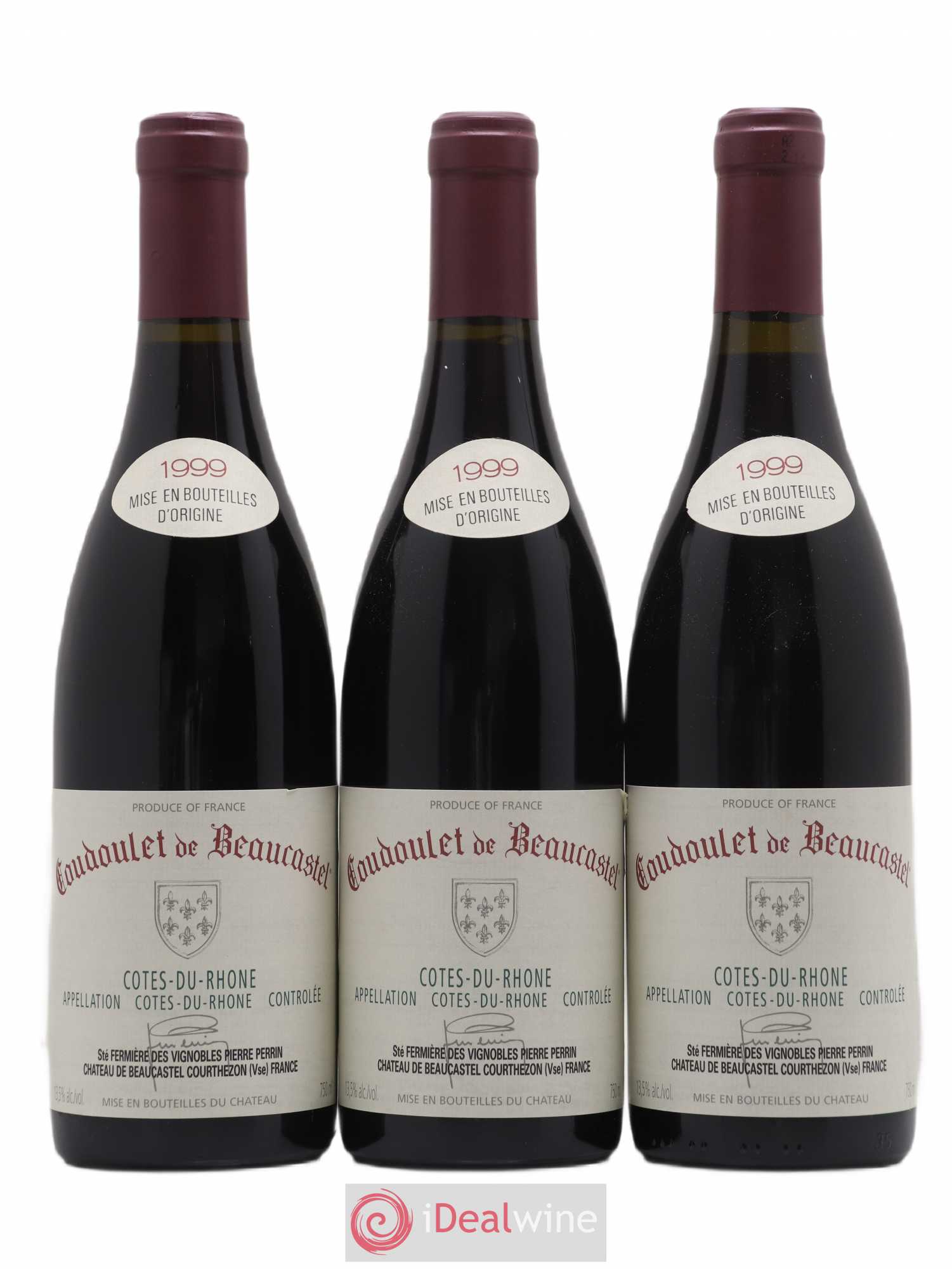 Côtes-du-Rhône Coudoulet de Beaucastel Famille Perrin 1999 - Lot de 3 bouteilles - 0