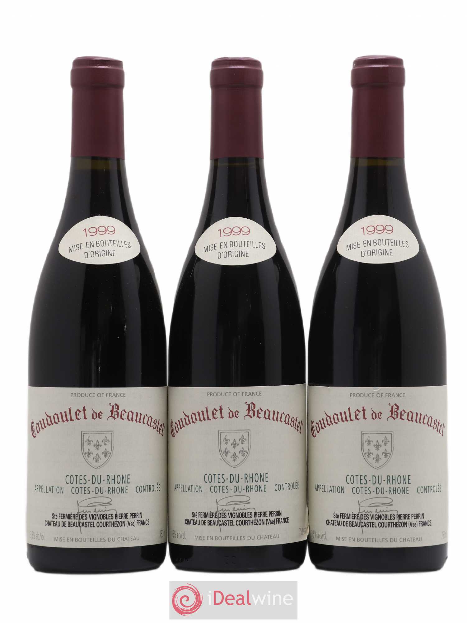 Côtes-du-Rhône Coudoulet de Beaucastel Famille Perrin 1999 - Lot de 3 bouteilles - 0