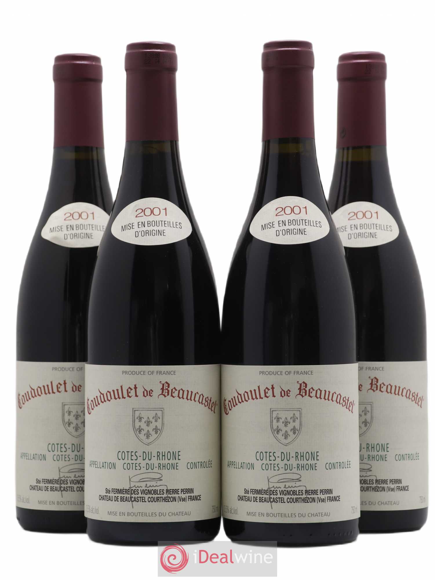 Côtes-du-Rhône Coudoulet de Beaucastel Famille Perrin 2001 - Lot de 4 bouteilles - 0