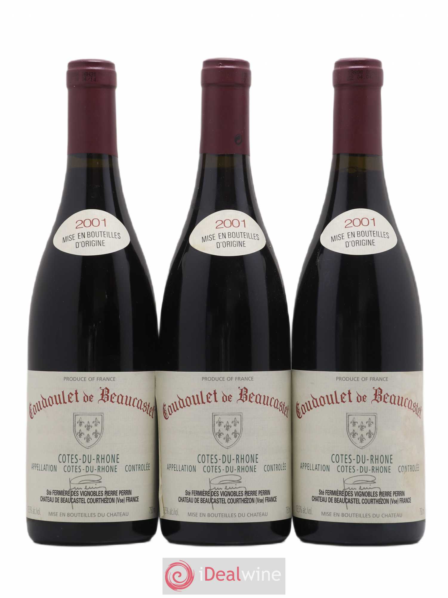 Côtes-du-Rhône Coudoulet de Beaucastel Famille Perrin 2001 - Lot de 3 bouteilles - 0