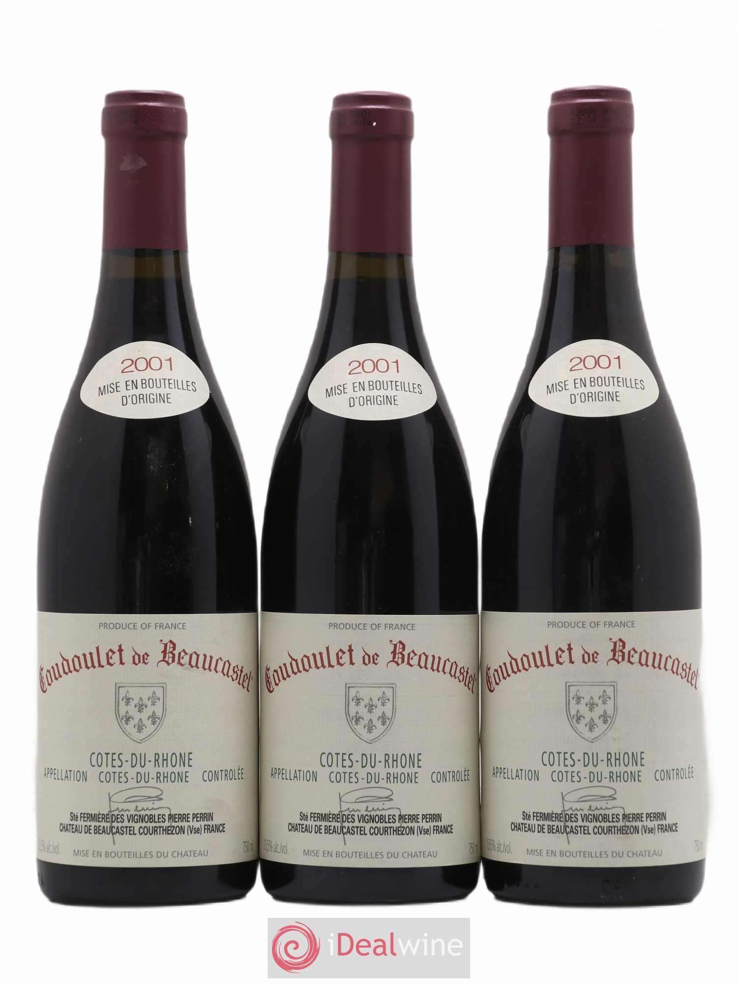 Côtes-du-Rhône Coudoulet de Beaucastel Famille Perrin 2001 - Lot de 3 bouteilles - 0