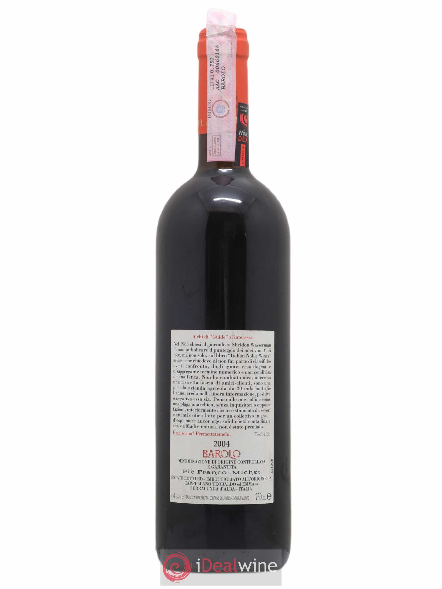 Barolo DOCG Pié Franco Cappellano 2004 - Lot de 1 bouteille - 1