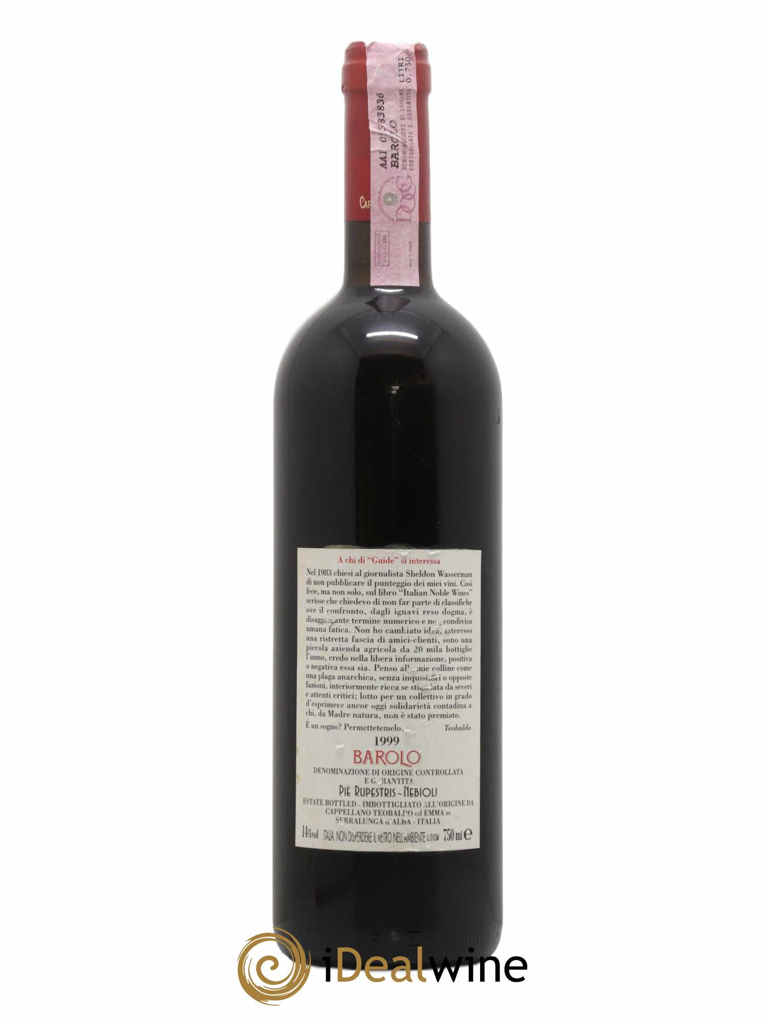 Barolo DOCG Pie Rupestris Cappellano Otin Fiorin 1999 - Lot de 1 bouteille - 1