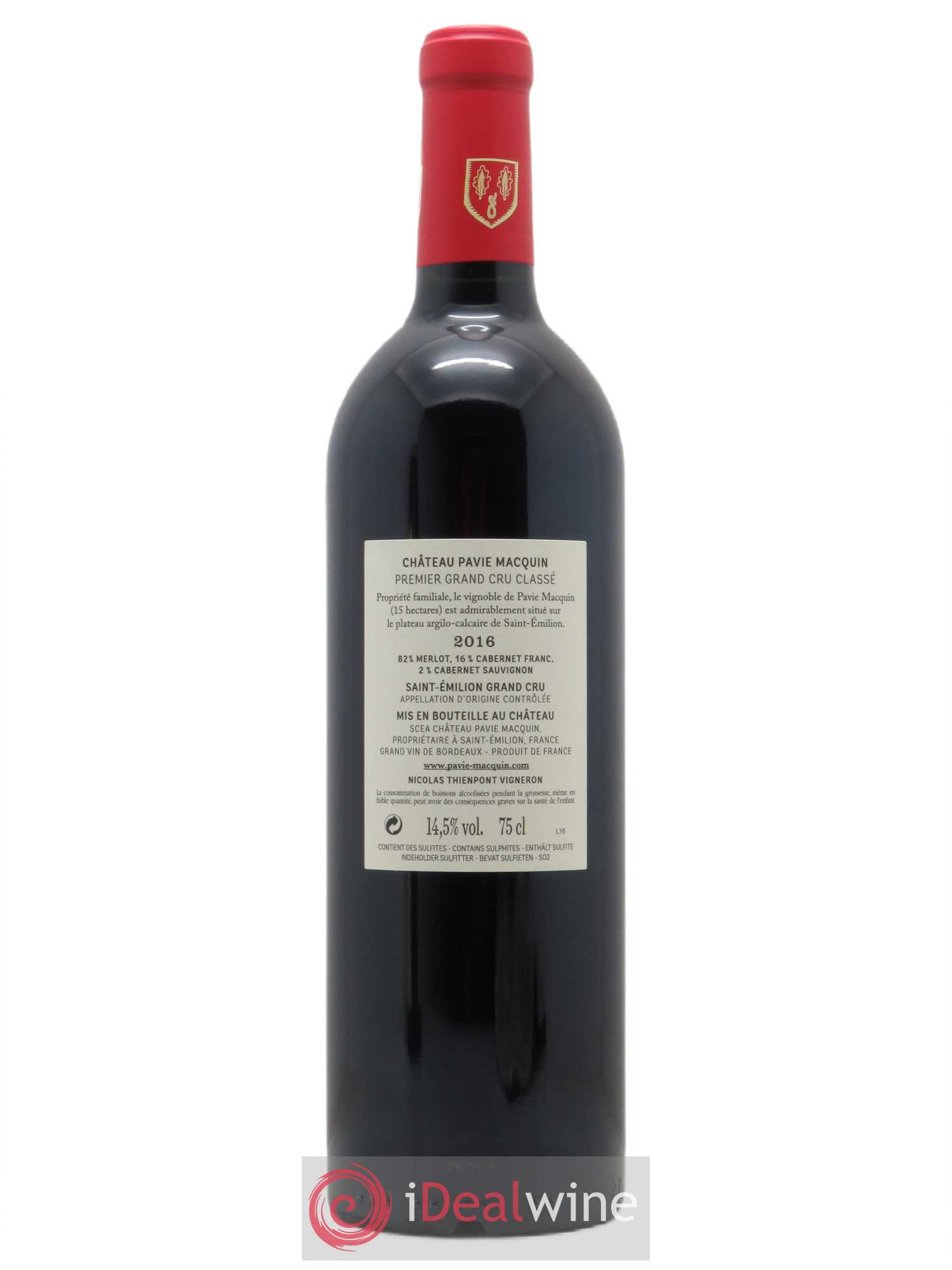 Château Pavie Macquin 1er Grand Cru Classé B (CBO à partir de 6 bts) 2016 - Lot de 1 bouteille - 1