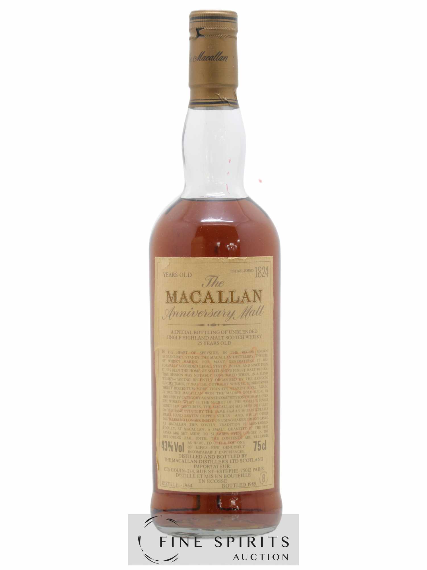 Macallan (The) 25 years 1964 Of. Anniversary Malt bottled 1989 Special Bottling - Lot de 1 bouteille - 1