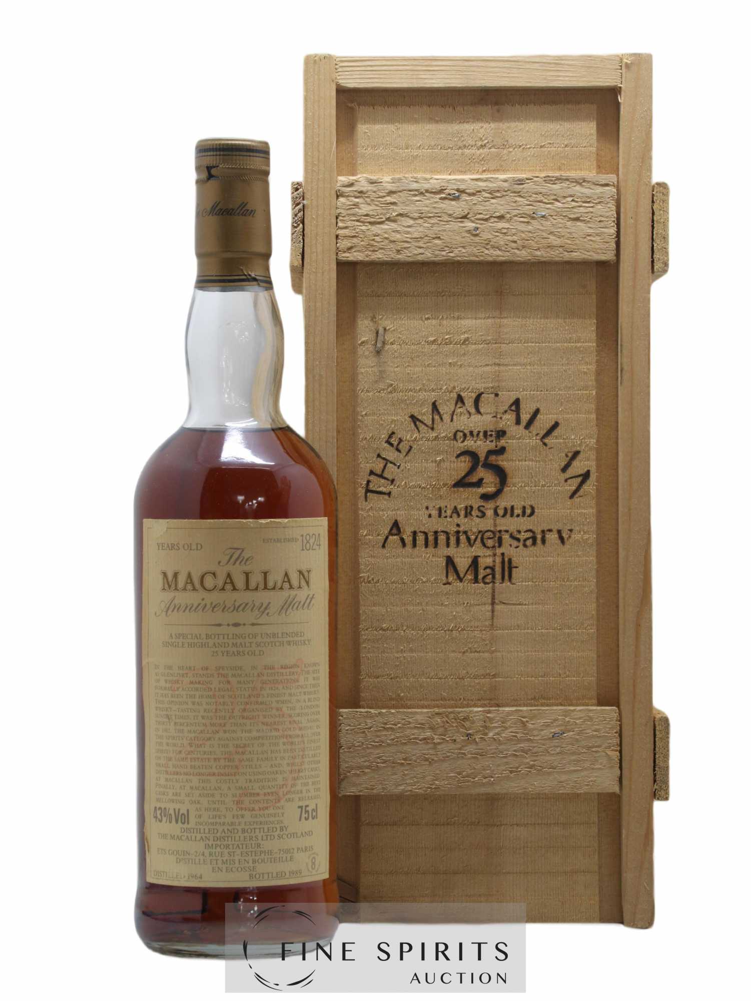 Macallan (The) 25 years 1964 Of. Anniversary Malt bottled 1989 Special Bottling - Lot de 1 bouteille - 0