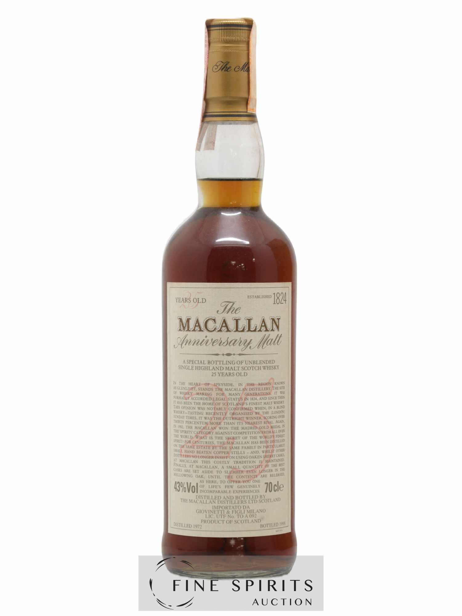 Macallan (The) 25 years 1972 Of. Anniversary Malt bottled 1998 Special Bottling - Lot de 1 bouteille - 1