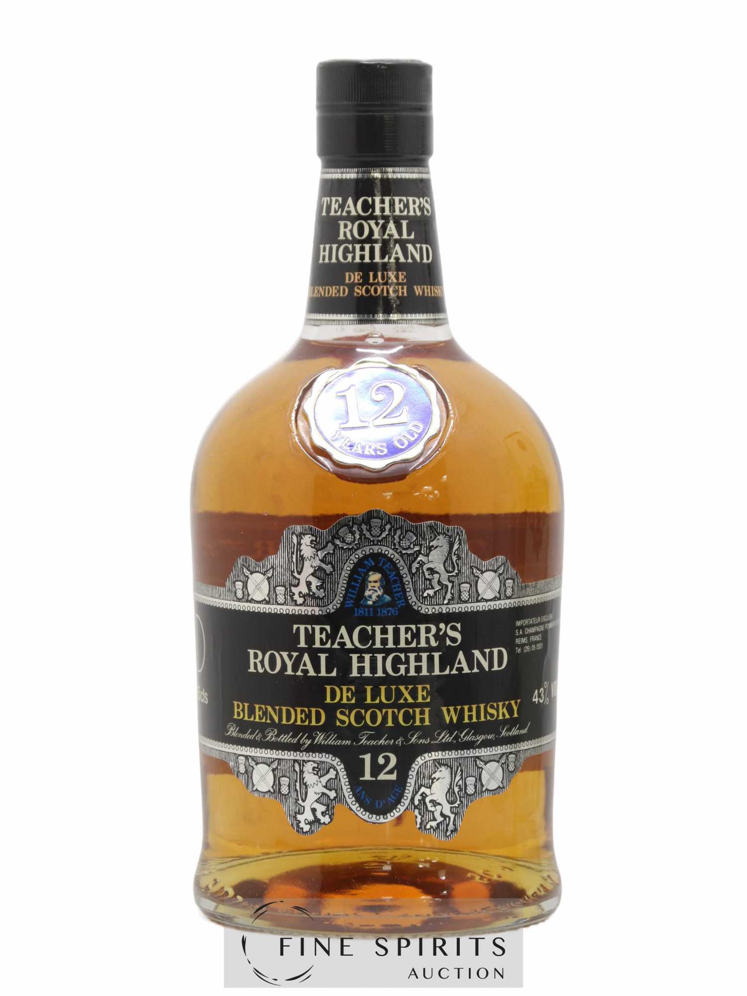 Teacher's Royal Highland 12 years Of. De Luxe Pommery et Greno Import - Lot de 1 bouteille - 1