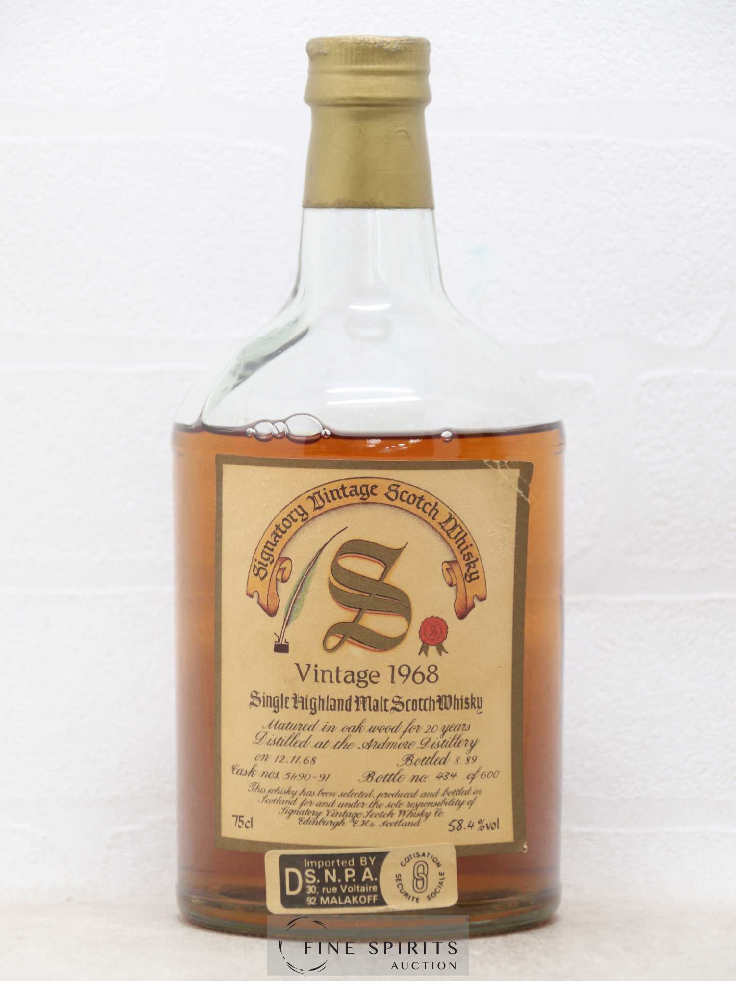 Ardmore 20 years 1968 Signatory Vintage Casks n°5490-91 - One of 600 - bottled 1989 SNPA Import - Lot de 1 bouteille - 1