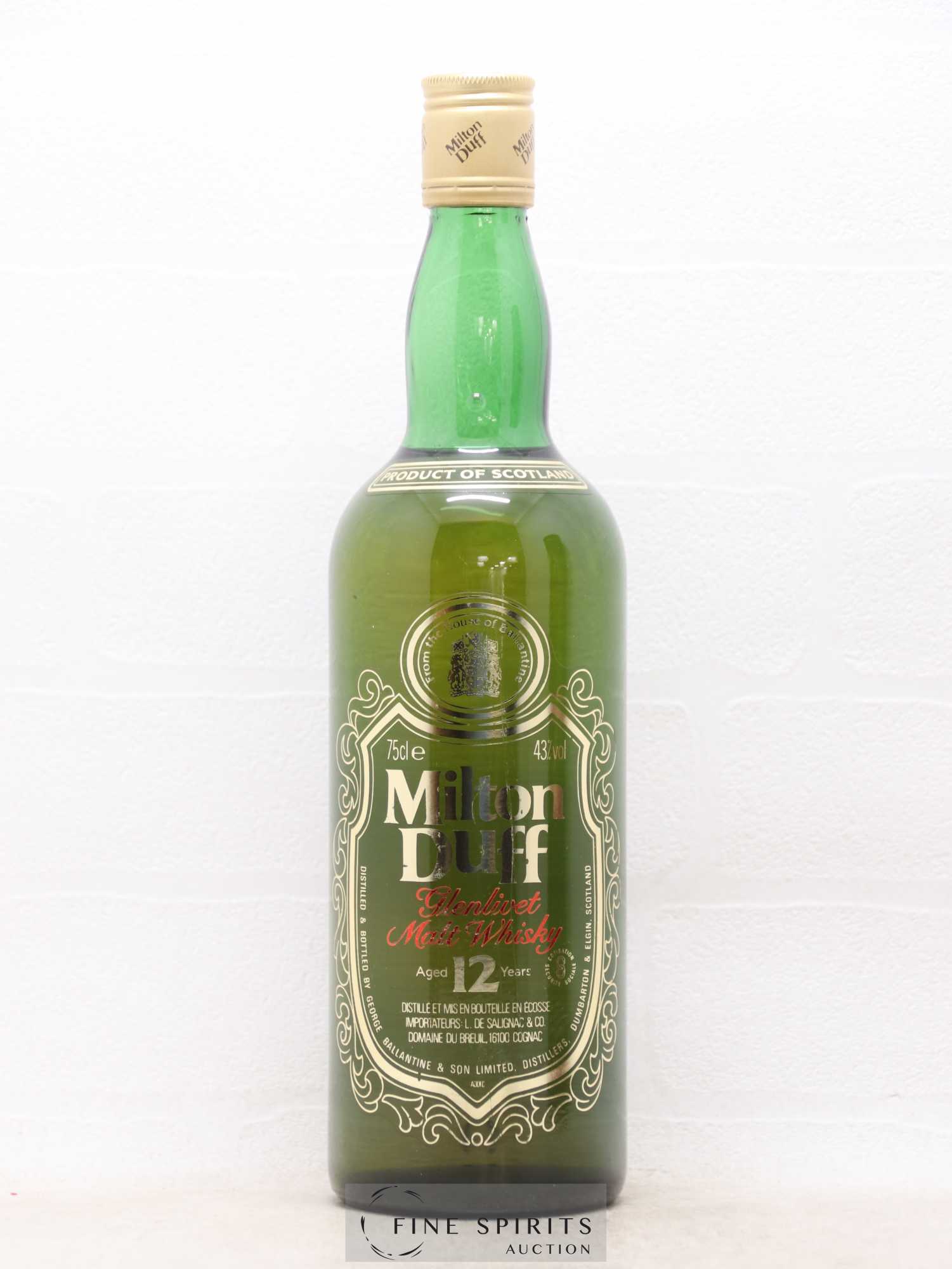 Miltonduff 12 years Of. Green glas label De Salignac Import - Posten von 1 Flasche - 1