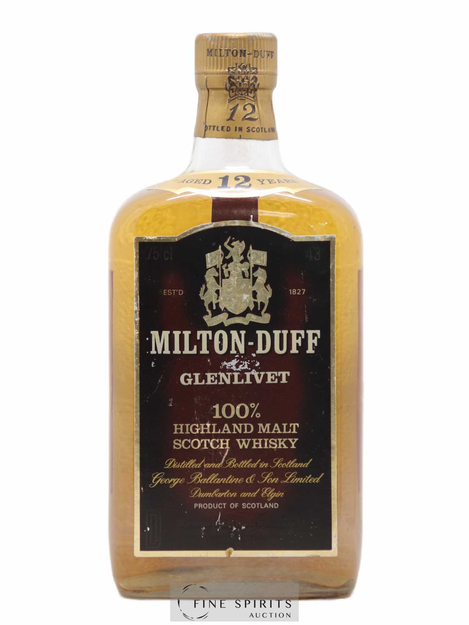 Miltonduff 12 years Of. 75° Proof George Ballantine & Son Ltd Glenlivet 100% Highland Malt Barton & Guestier Import - Lot de 1 bouteille - 0