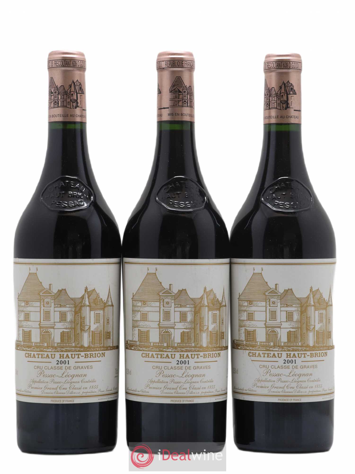 Château Haut Brion 1er Grand Cru Classé 2001 - Lot de 3 bouteilles - 0