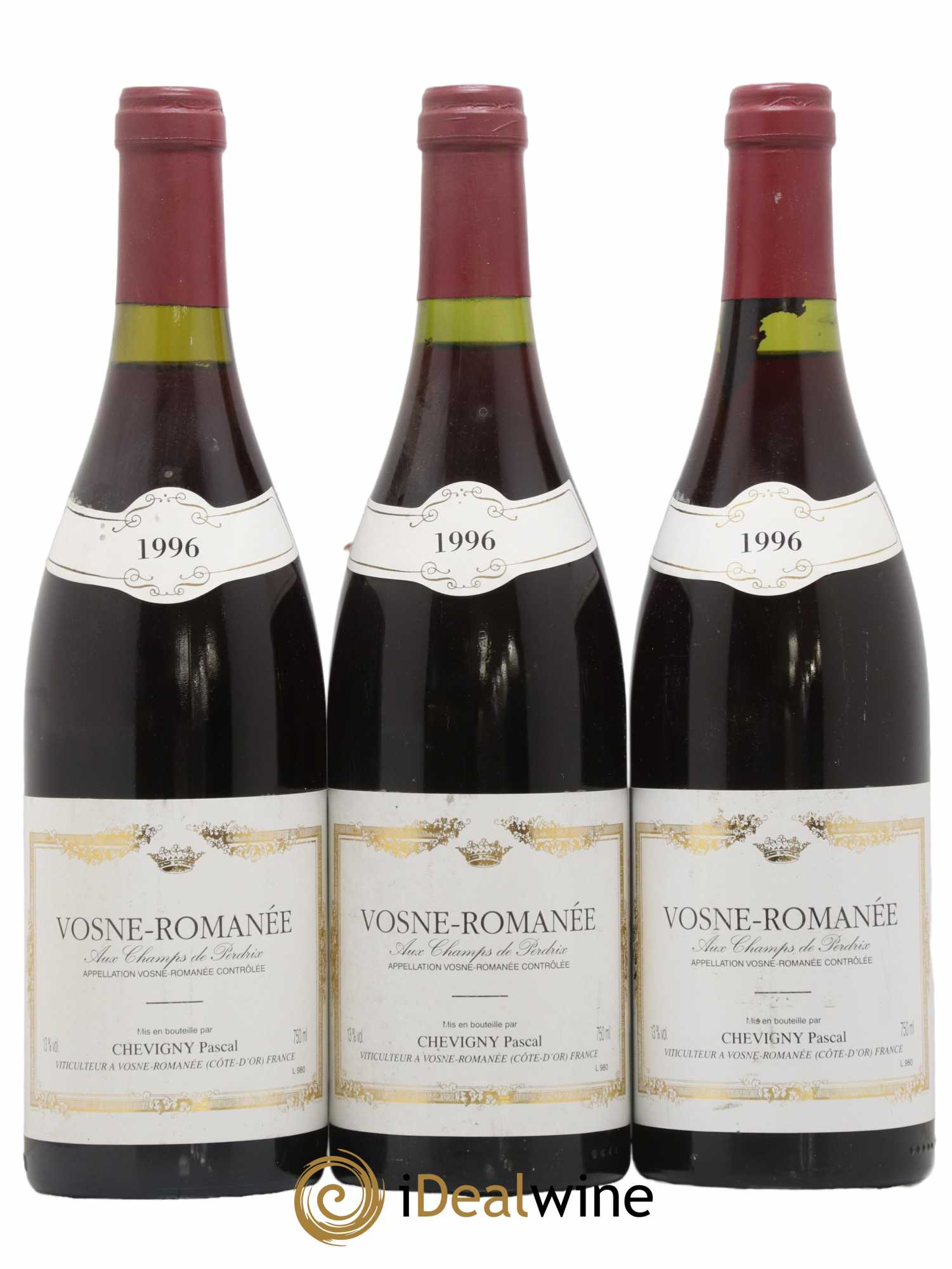 Vosne-Romanée Aux Champs de Perdrix Pascal Chevigny 1996 - Lot of 3 bottles - 0