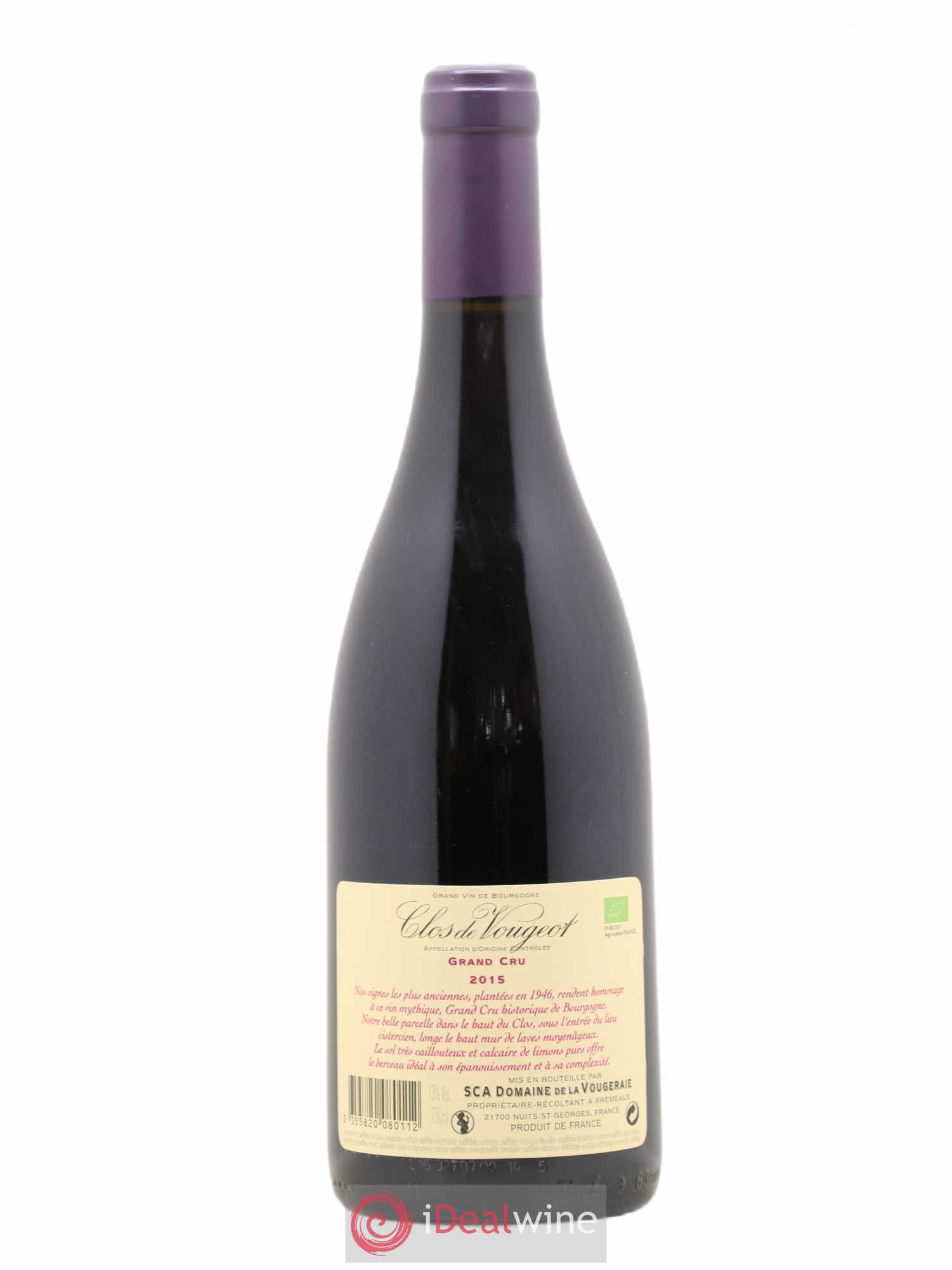 Clos de Vougeot Grand Cru La Vougeraie 2015 - Lot de 1 bouteille - 1