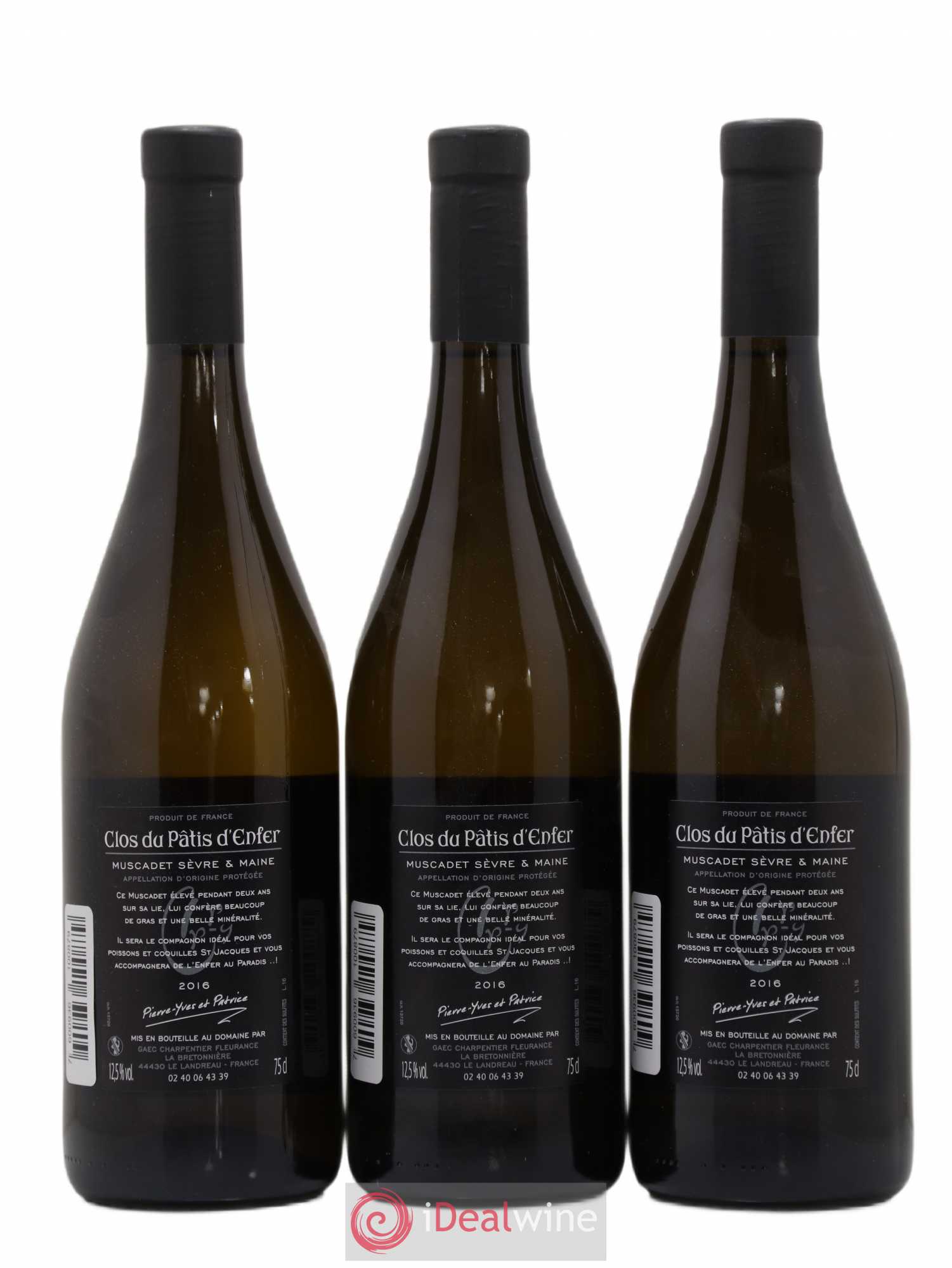 Muscadet Clos du Patis d'enfer Domaine de la Bretonnière Charpentier Fleurance 2016 - Lot de 3 bouteilles - 1