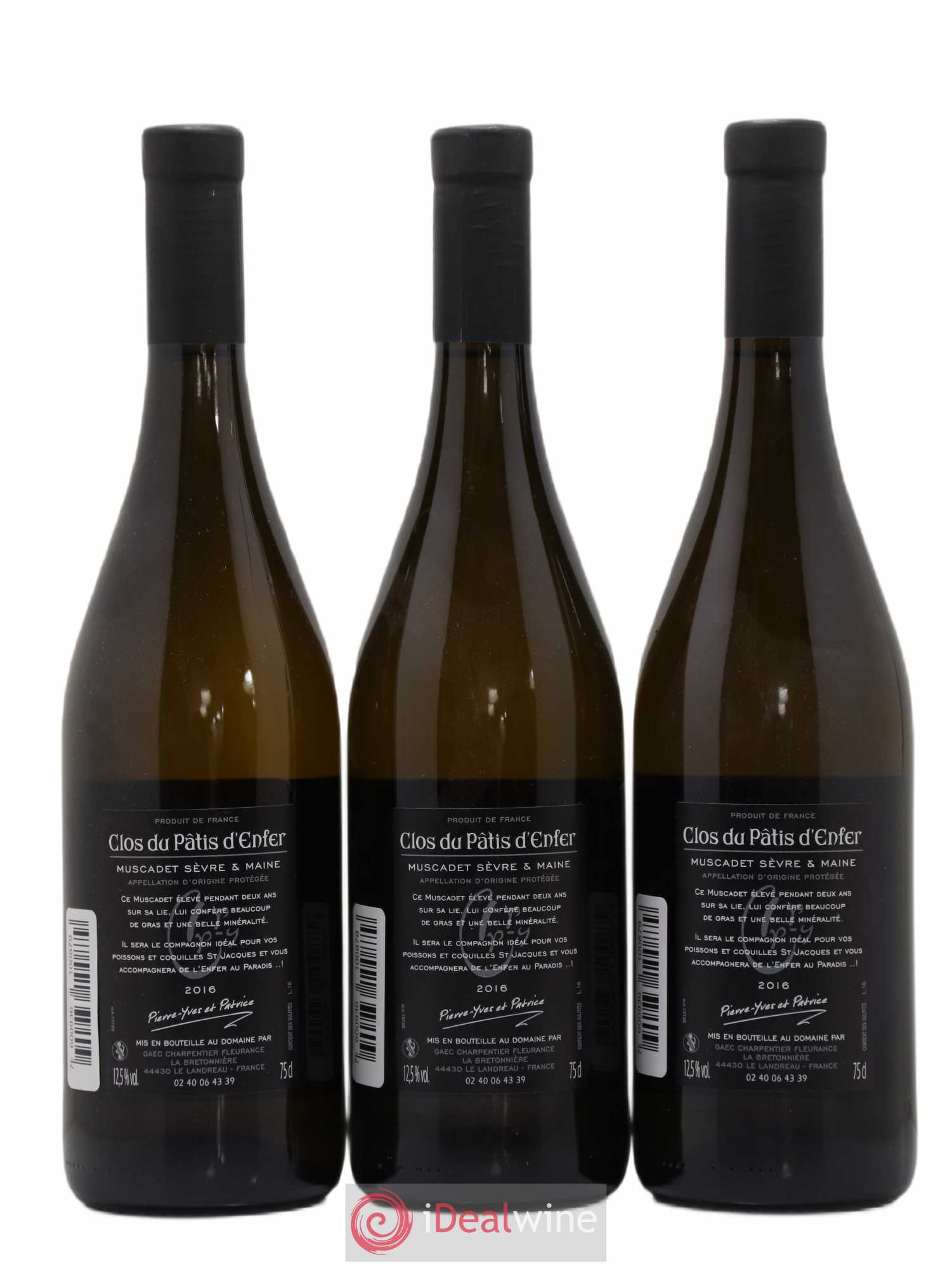 Muscadet Clos du Patis d'enfer Domaine de la Bretonnière Charpentier Fleurance 2016 - Lot of 3 bottles - 1