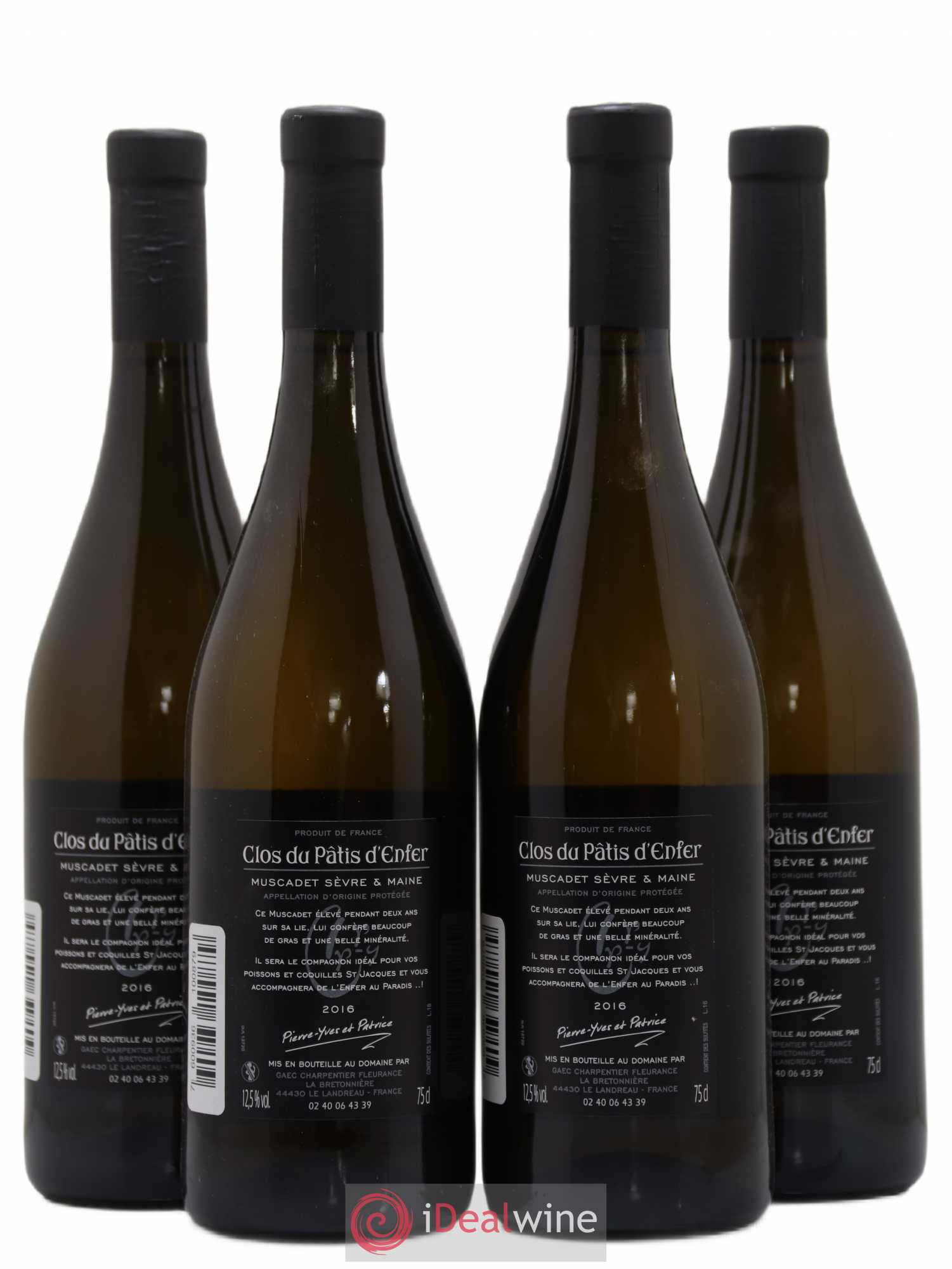 Muscadet Clos du Patis d'enfer Domaine de la Bretonnière Charpentier Fleurance (sans prix de réserve) 2016 - Posten von 4 Flaschen - 1