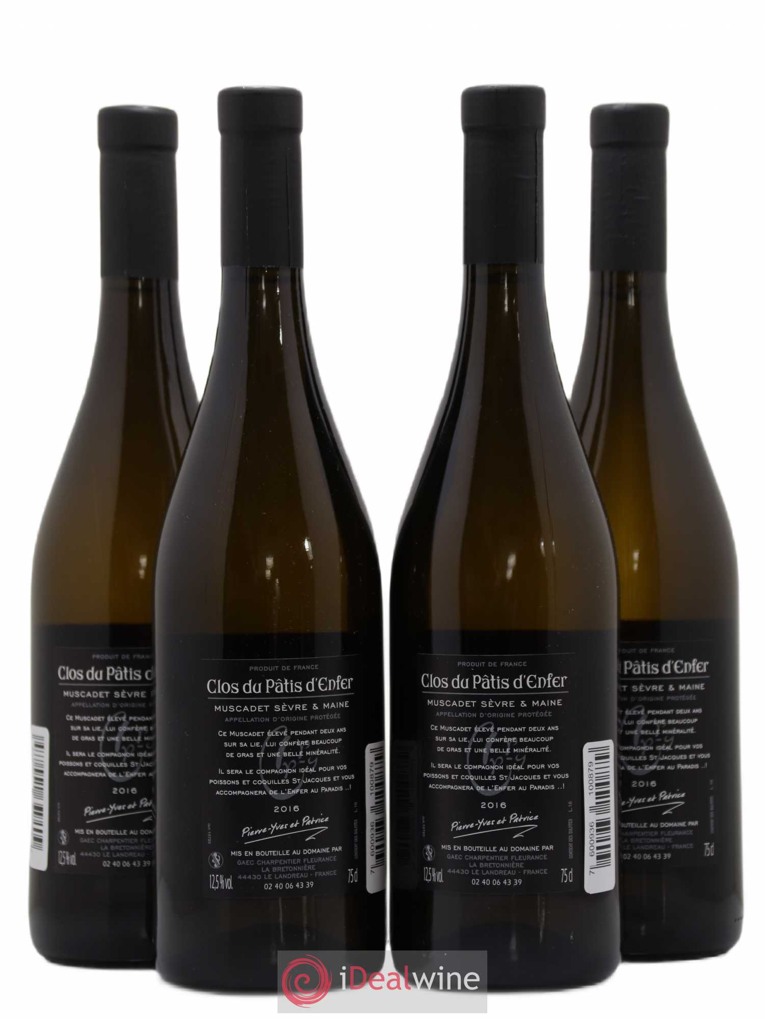 Muscadet Clos du Patis d'enfer Domaine de la Bretonnière Charpentier Fleurance 2016 - Posten von 4 Flaschen - 1