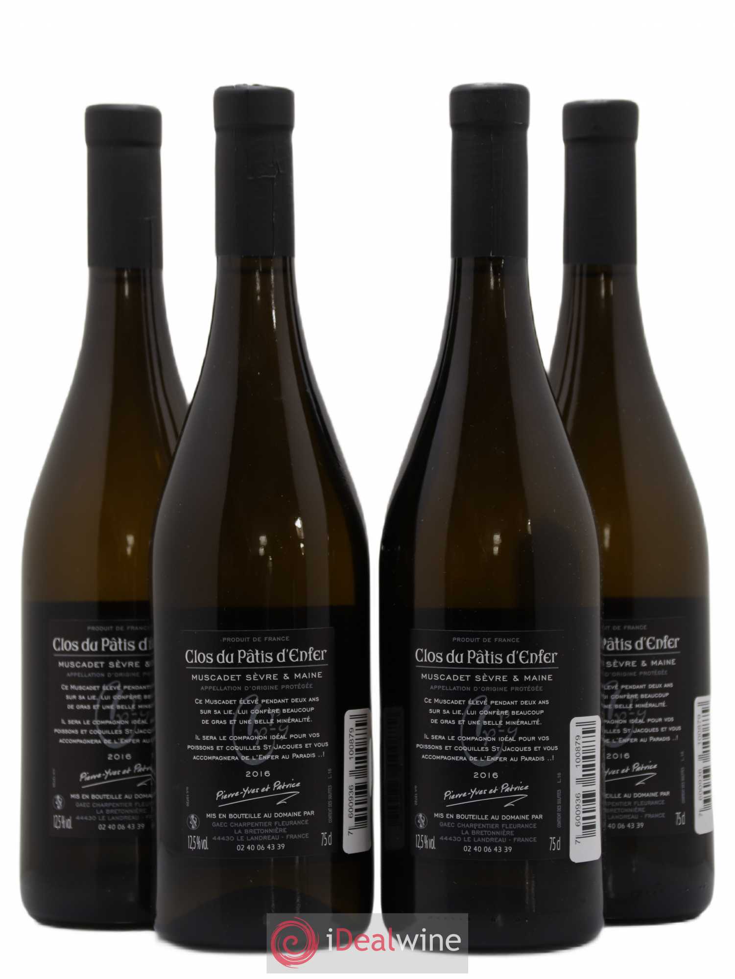Muscadet Clos du Patis d'enfer Domaine de la Bretonnière Charpentier Fleurance 2016 - Posten von 4 Flaschen - 1