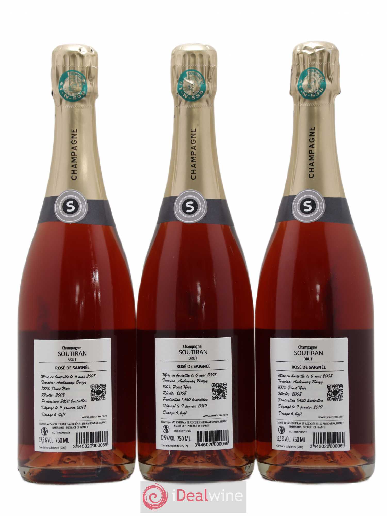 Champagne - Rosé de Saignée  Soutiran - Lot de 3 bouteilles - 1