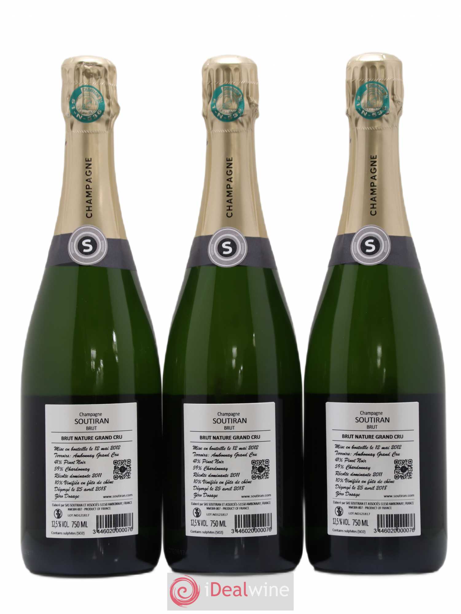 Champagne Brut Nature Grand Cru Soutiran - Posten von 3 Flaschen - 1