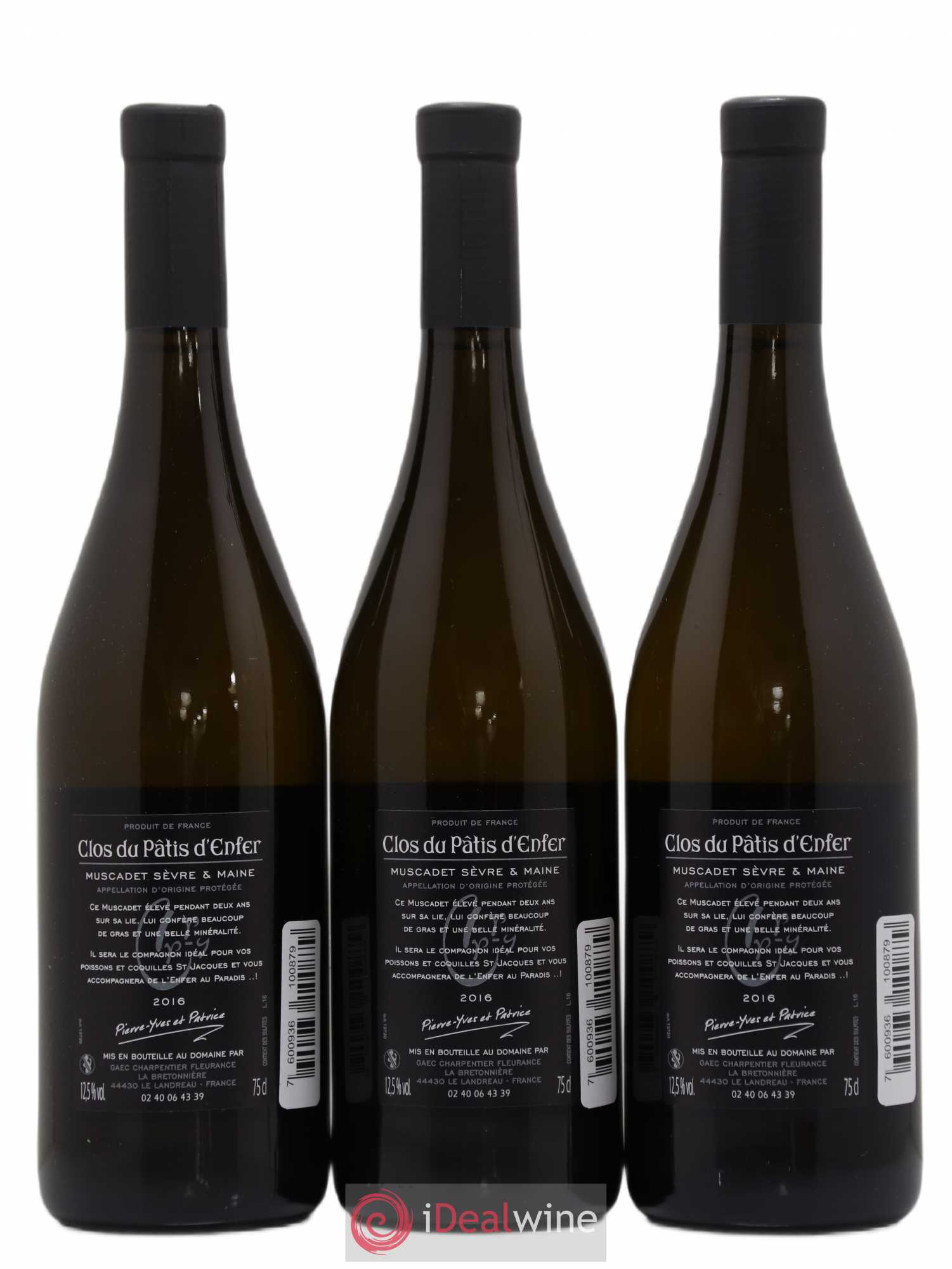 Muscadet Clos du Patis d'enfer Domaine de la Bretonnière Charpentier Fleurance 2016 - Posten von 6 Flaschen - 2