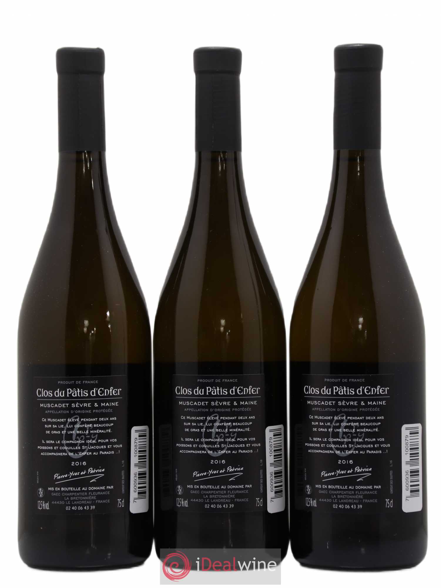 Muscadet Clos du Patis d'enfer Domaine de la Bretonnière Charpentier Fleurance 2016 - Posten von 6 Flaschen - 4