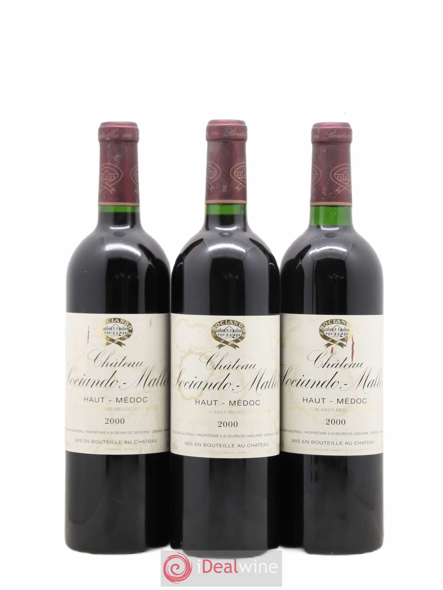 Château Sociando Mallet 2000 - Lot de 3 bouteilles - 0