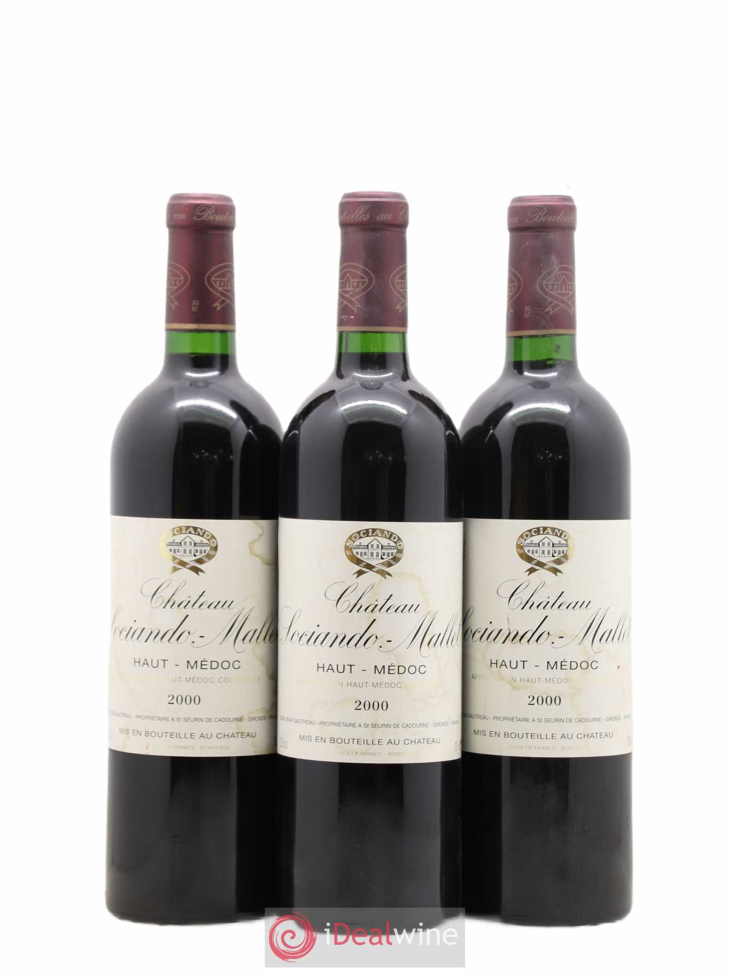 Château Sociando Mallet 2000 - Lot de 3 bouteilles - 0