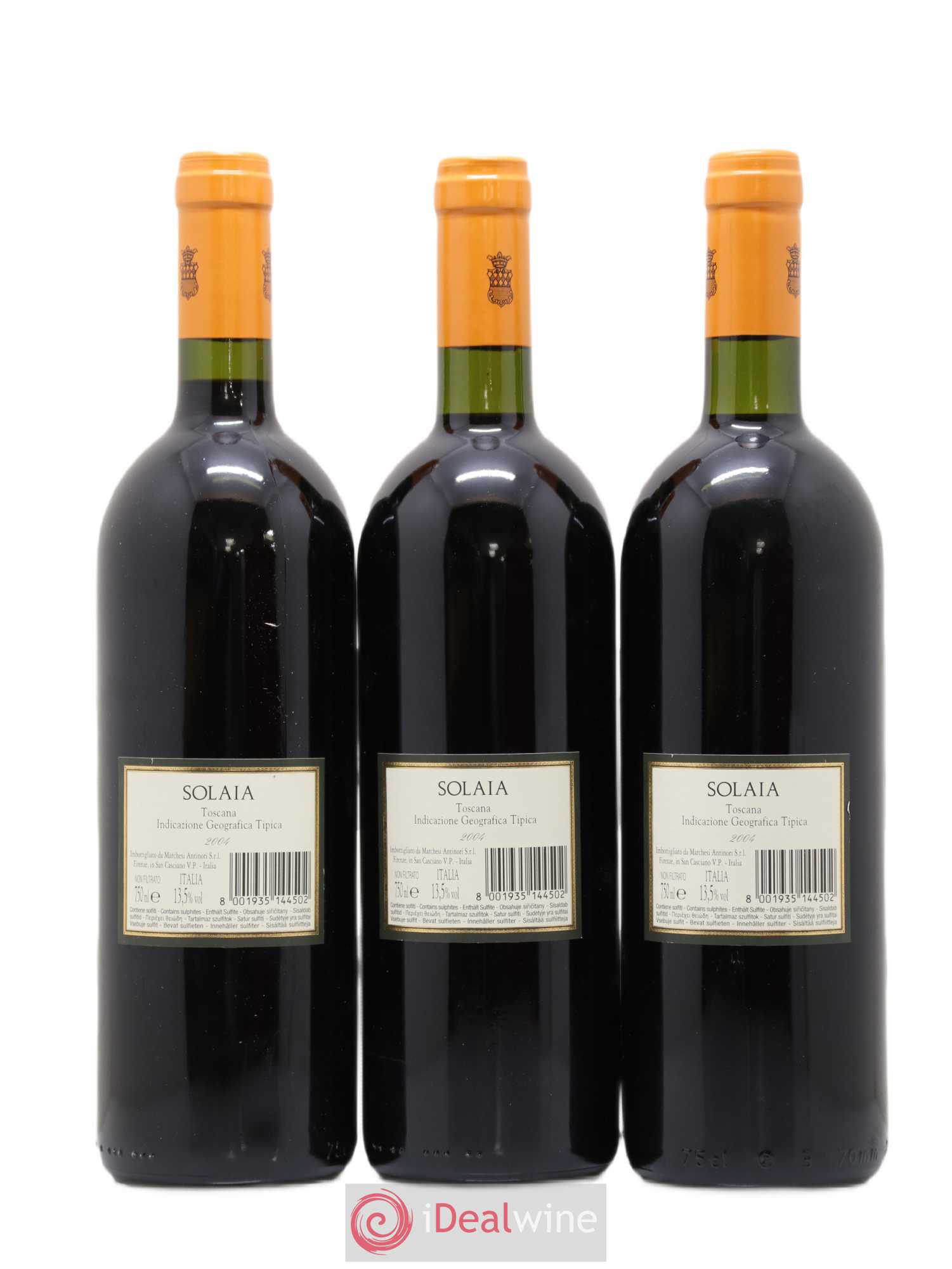 Toscana IGT Solaia Tenuta Tignanello - Marchesi Antinori 2004 - Lot de 3 bouteilles - 1