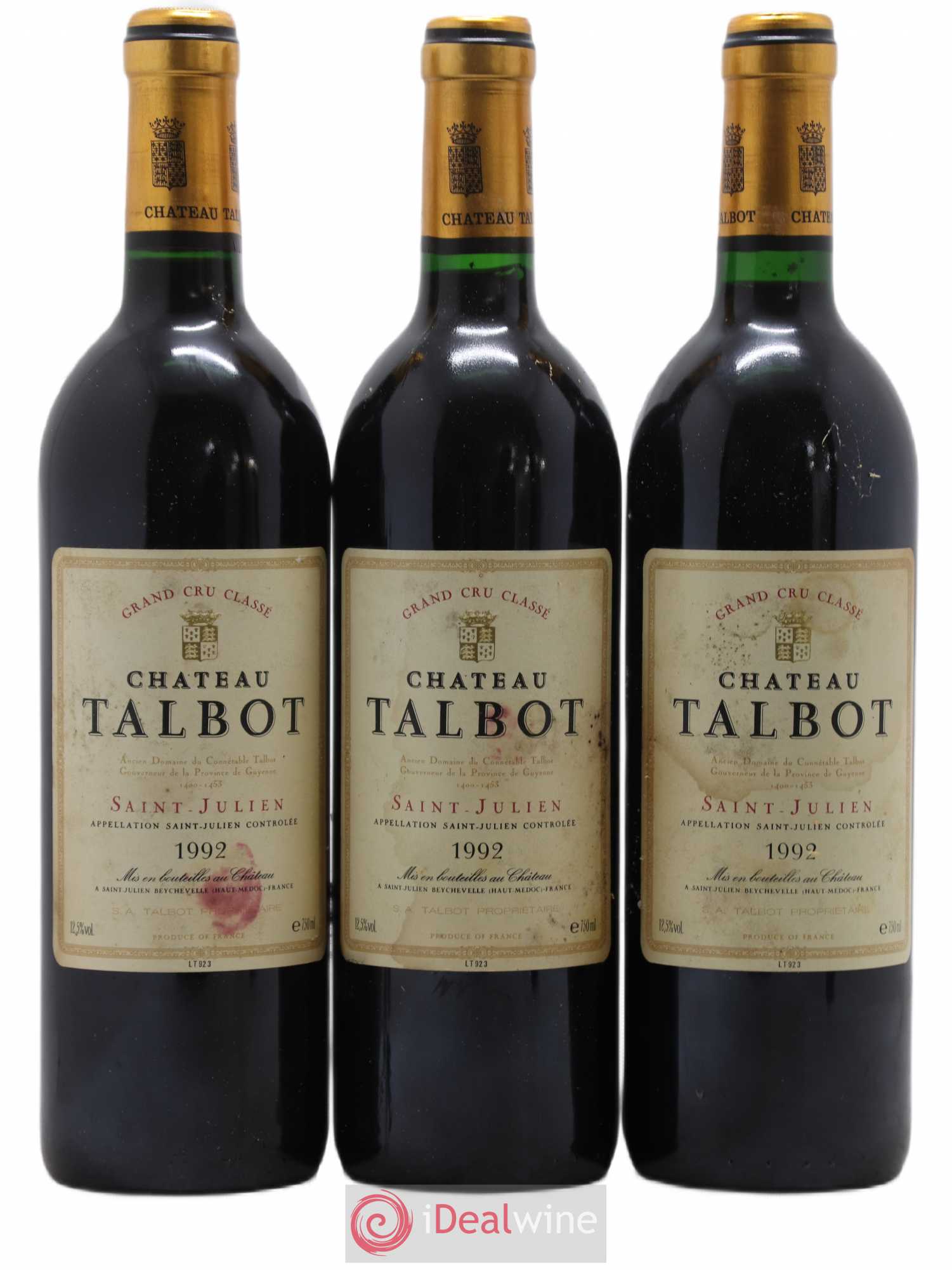 Château Talbot 4ème Grand Cru Classé 1992 - Lot de 3 bouteilles - 0
