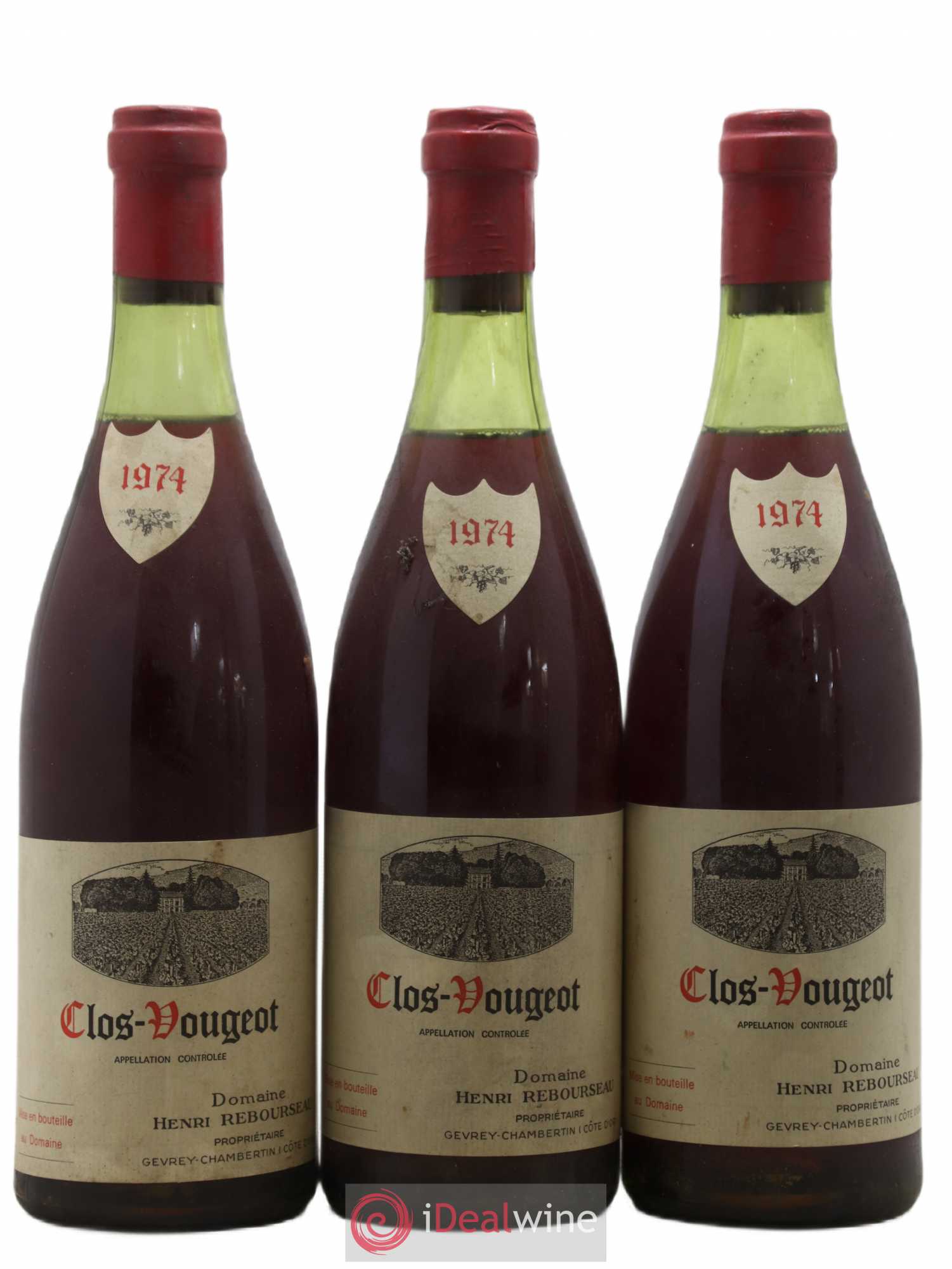 Clos de Vougeot Grand Cru Henri Rebourseau (Domaine) 1974 - Lot de 3 bouteilles - 0