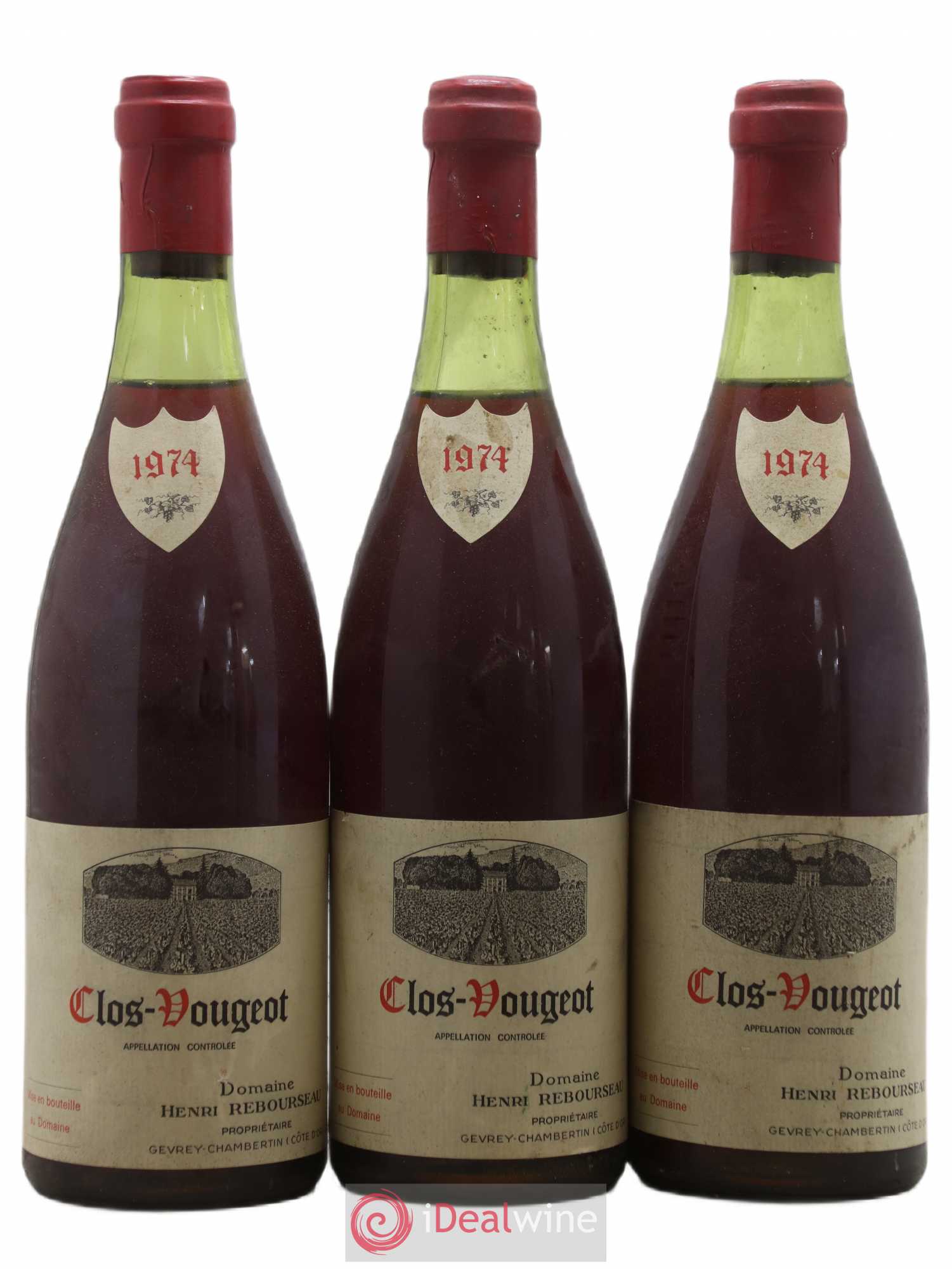 Clos de Vougeot Grand Cru Henri Rebourseau (Domaine) 1974 - Lot de 3 bouteilles - 0