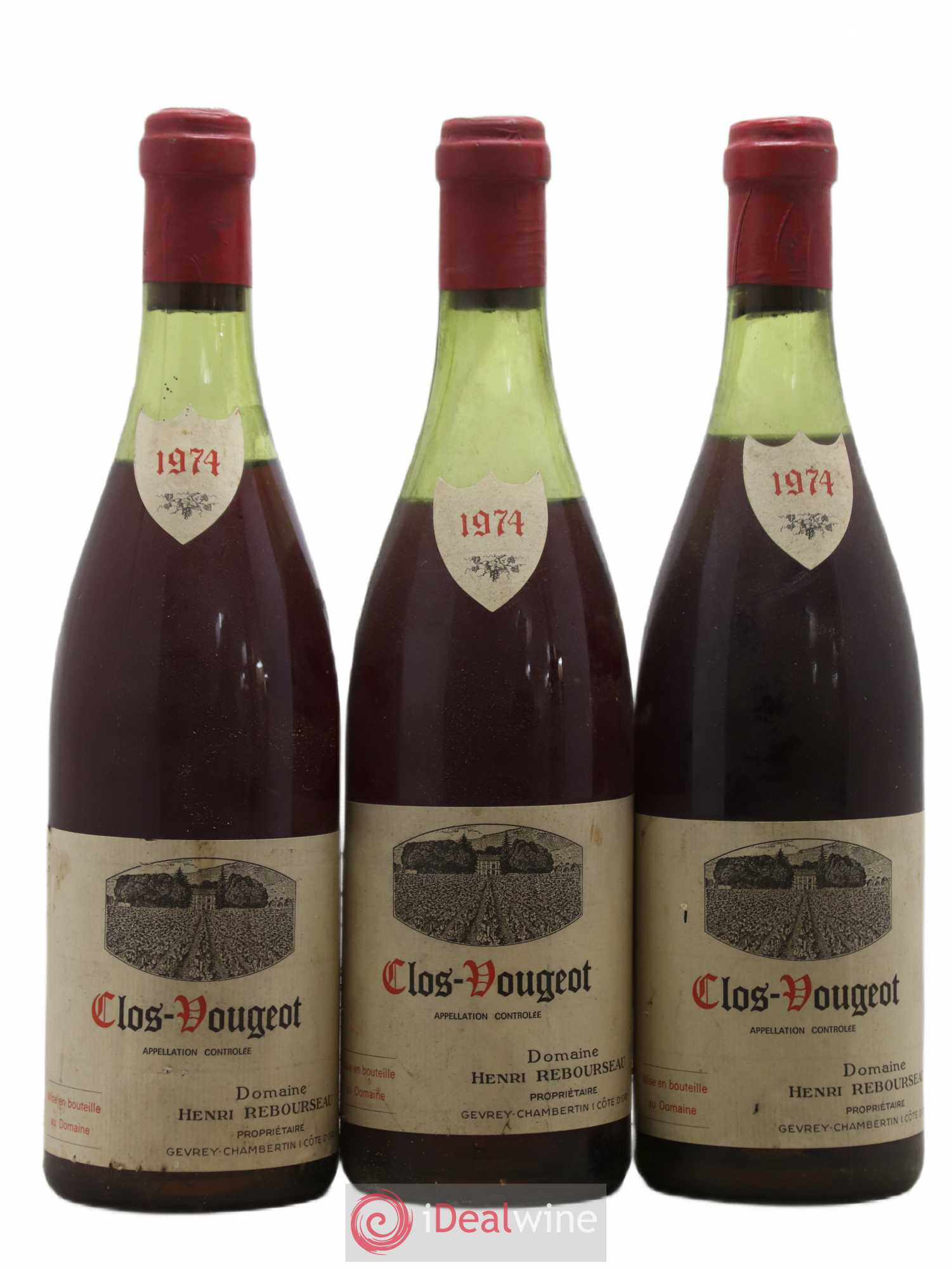 Clos de Vougeot Grand Cru Henri Rebourseau (Domaine) 1974 - Lot de 3 bouteilles - 0