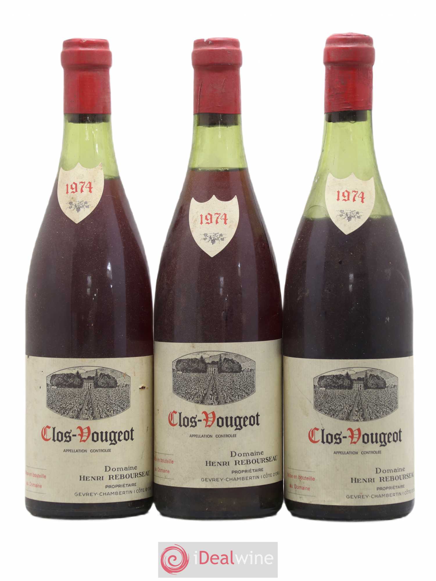 Clos de Vougeot Grand Cru Henri Rebourseau (Domaine) 1974 - Lot de 3 bouteilles - 0
